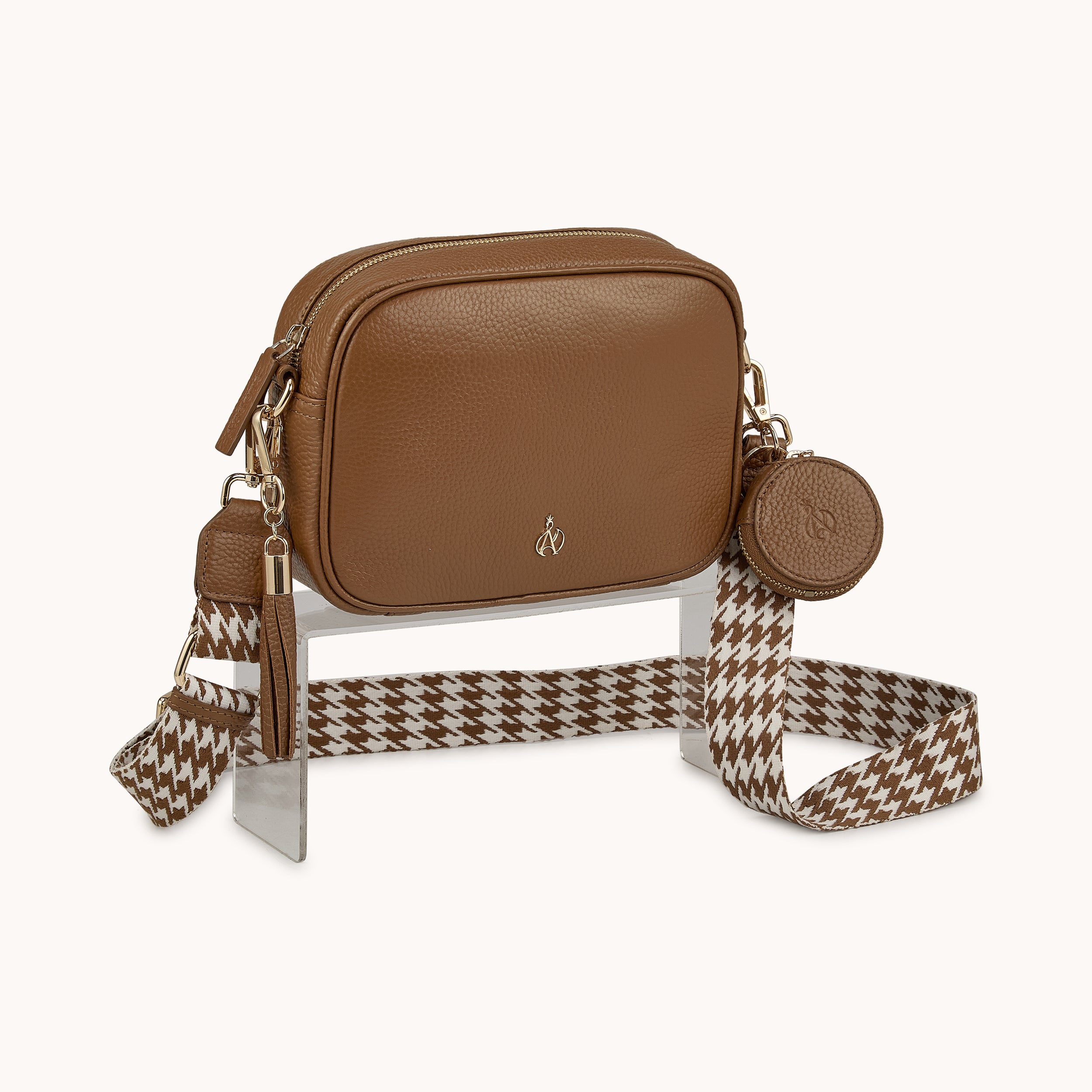 'KENT' Tan Pebble Grain Real Leather Crossbody Bag