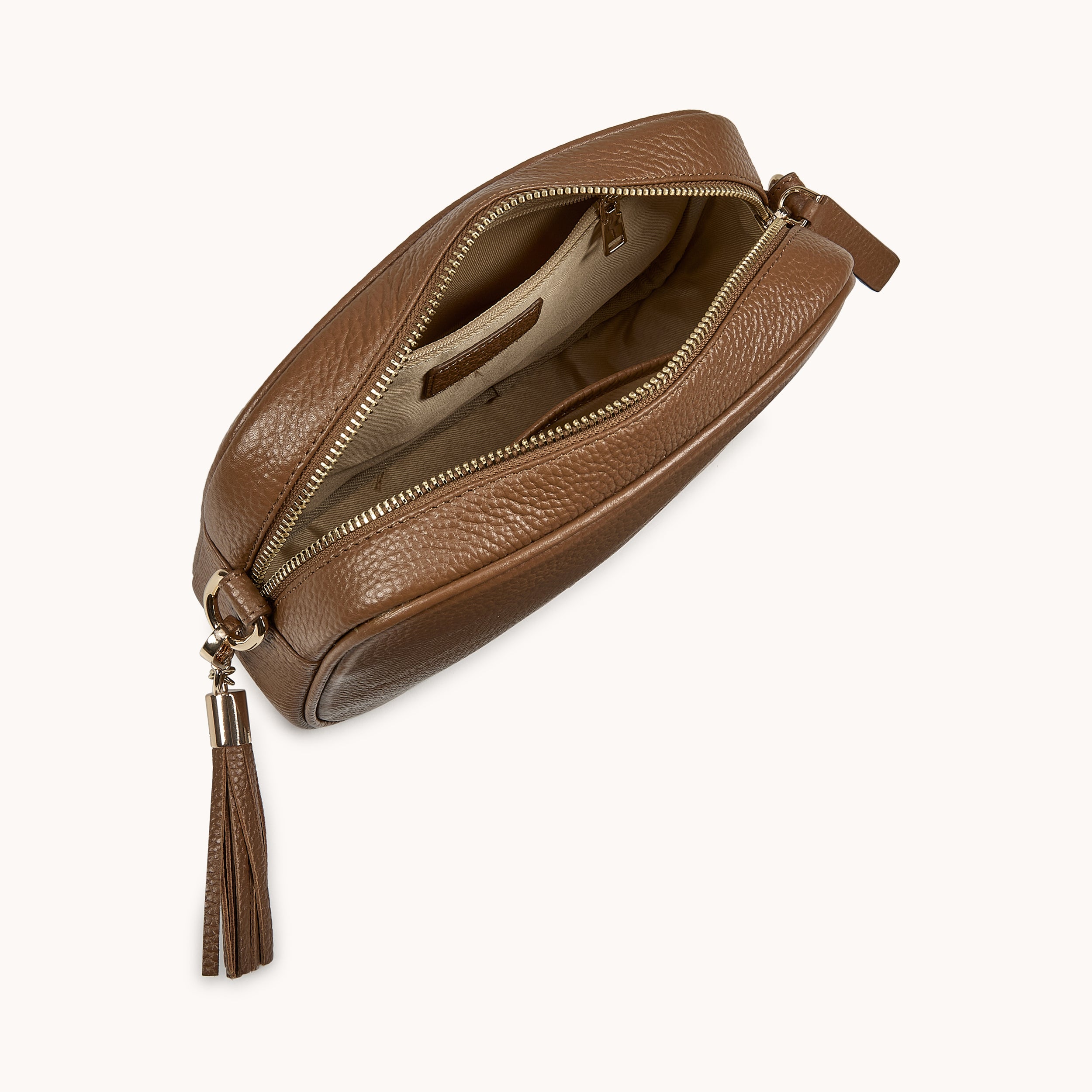 'KENT' Tan Pebble Grain Real Leather Crossbody Bag