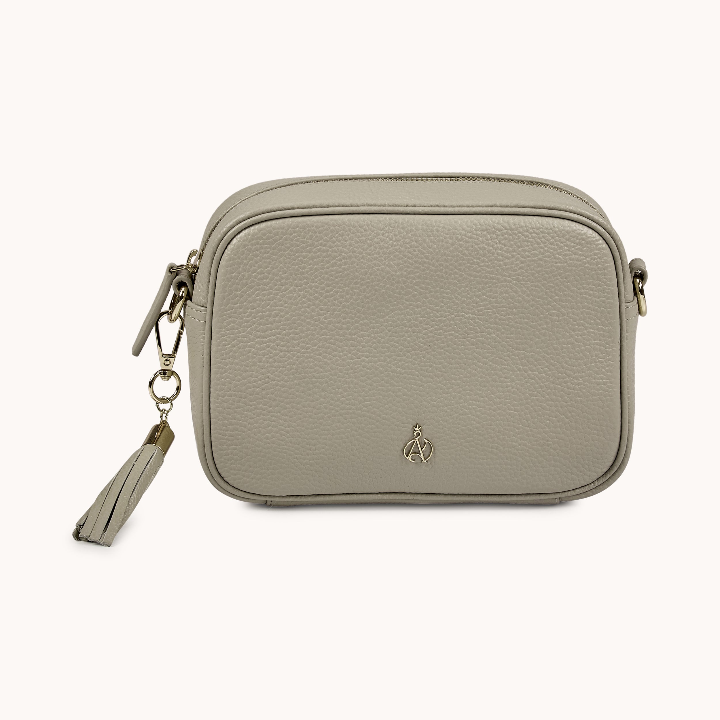 'KENT' Fog Grey Pebble Grain Real Leather Crossbody Bag