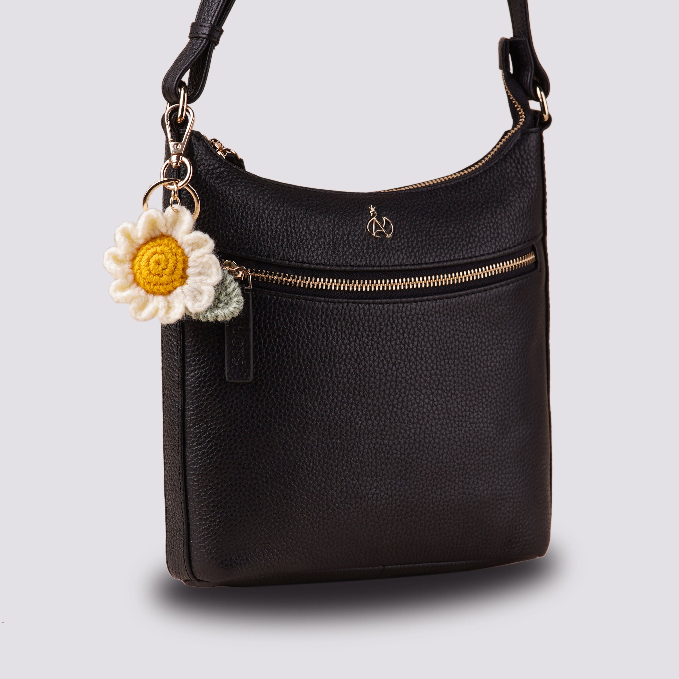 The Daisy Hand Crochet Gold Bag Charm Keyring