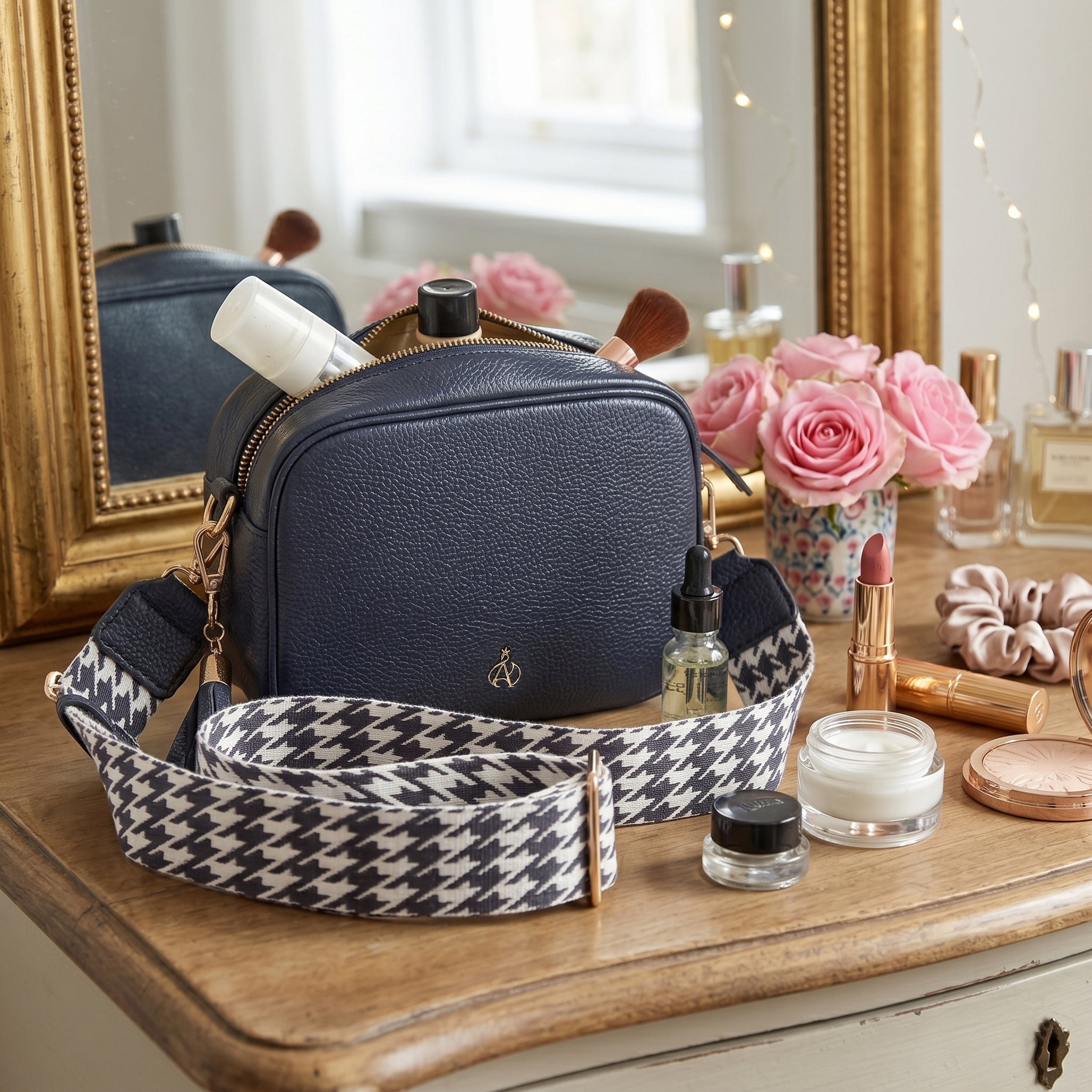 'KENT' Navy Pebble Grain Real Leather Crossbody Bag