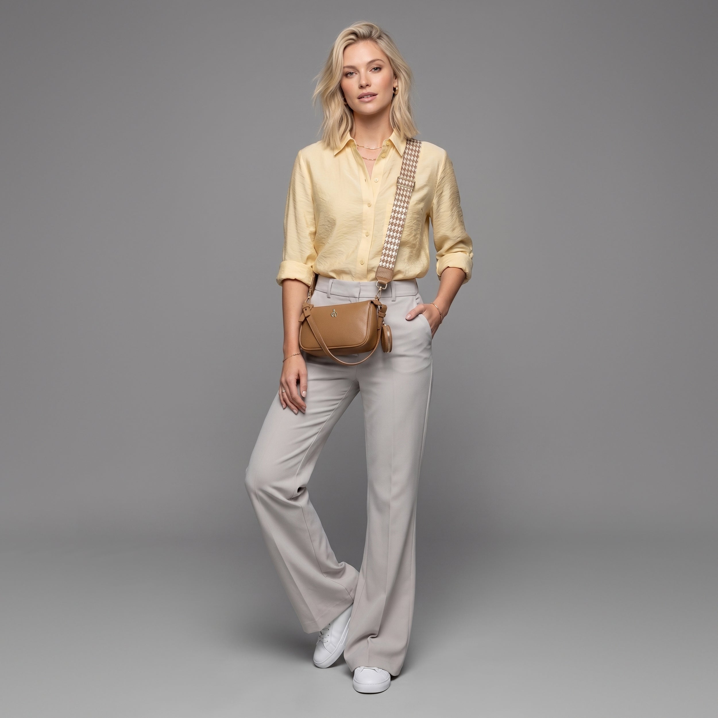 'ROSE' Tan Pebble Grain Real Leather Shoulder Bag