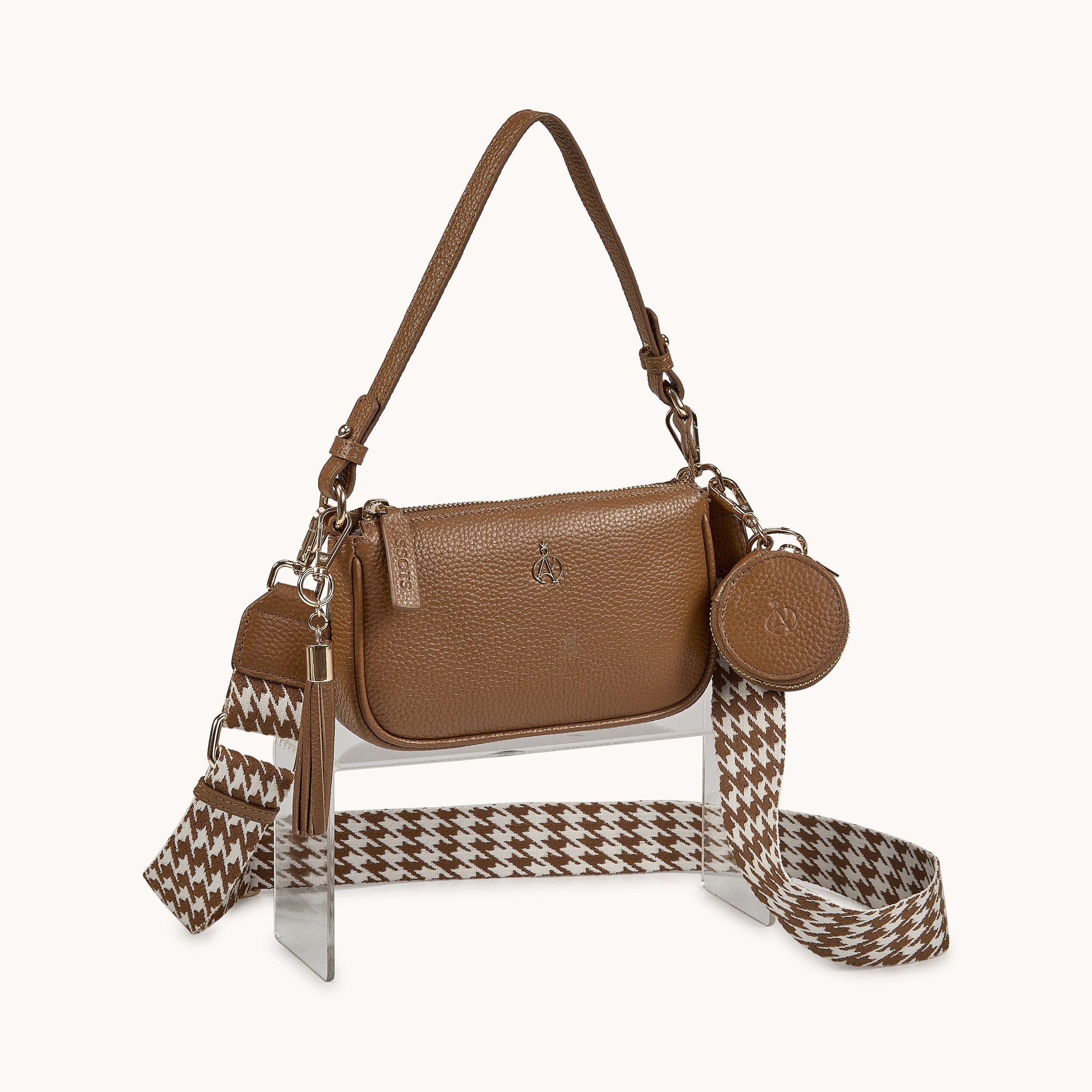 'ROSE' Tan Pebble Grain Real Leather Shoulder Bag
