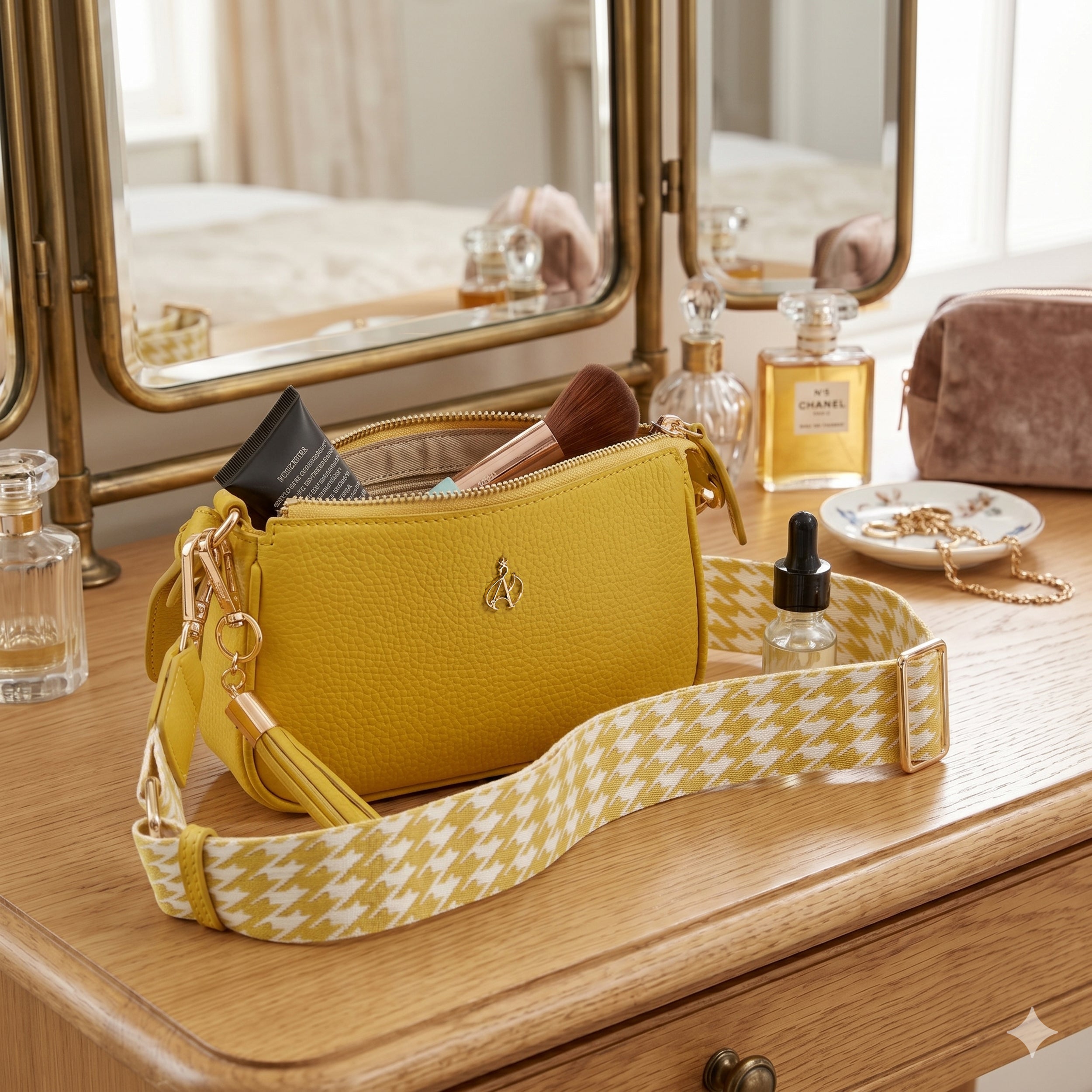 'ROSE' Sunflower Pebble Grain Real Leather Shoulder Bag