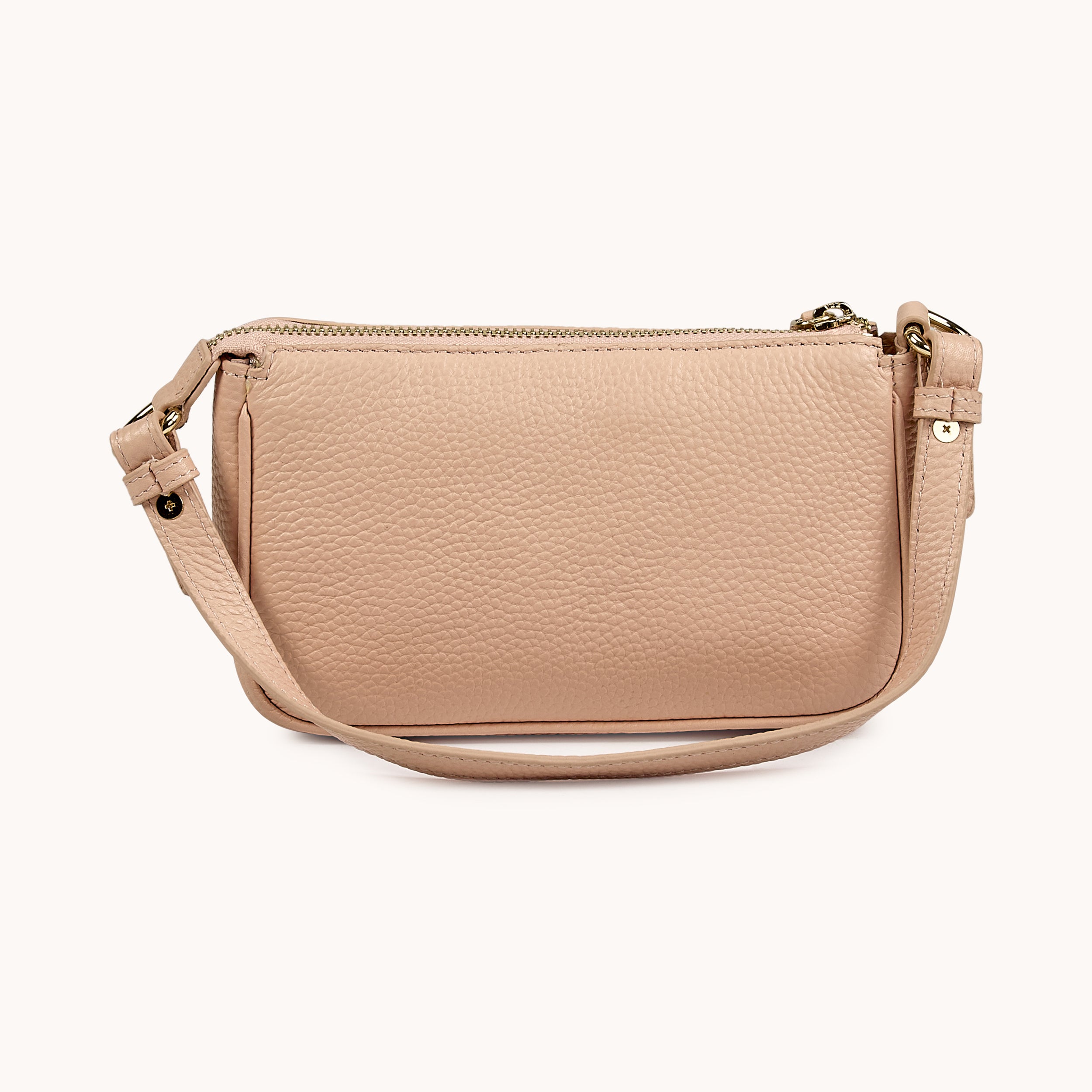 'ROSE' Peach Pebble Grain Real Leather Shoulder Bag