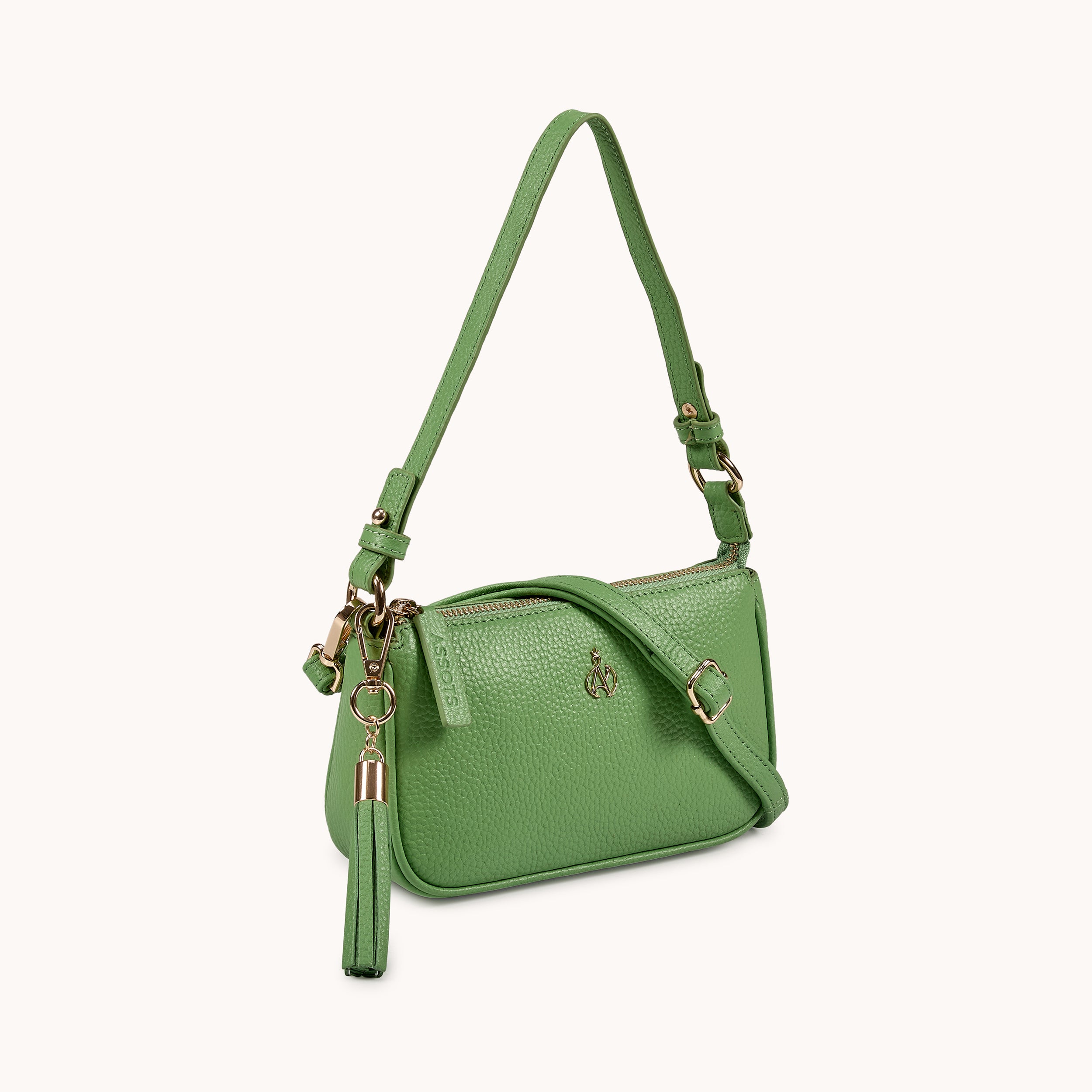 'ROSE' Matcha Green Pebble Grain Real Leather Shoulder Bag