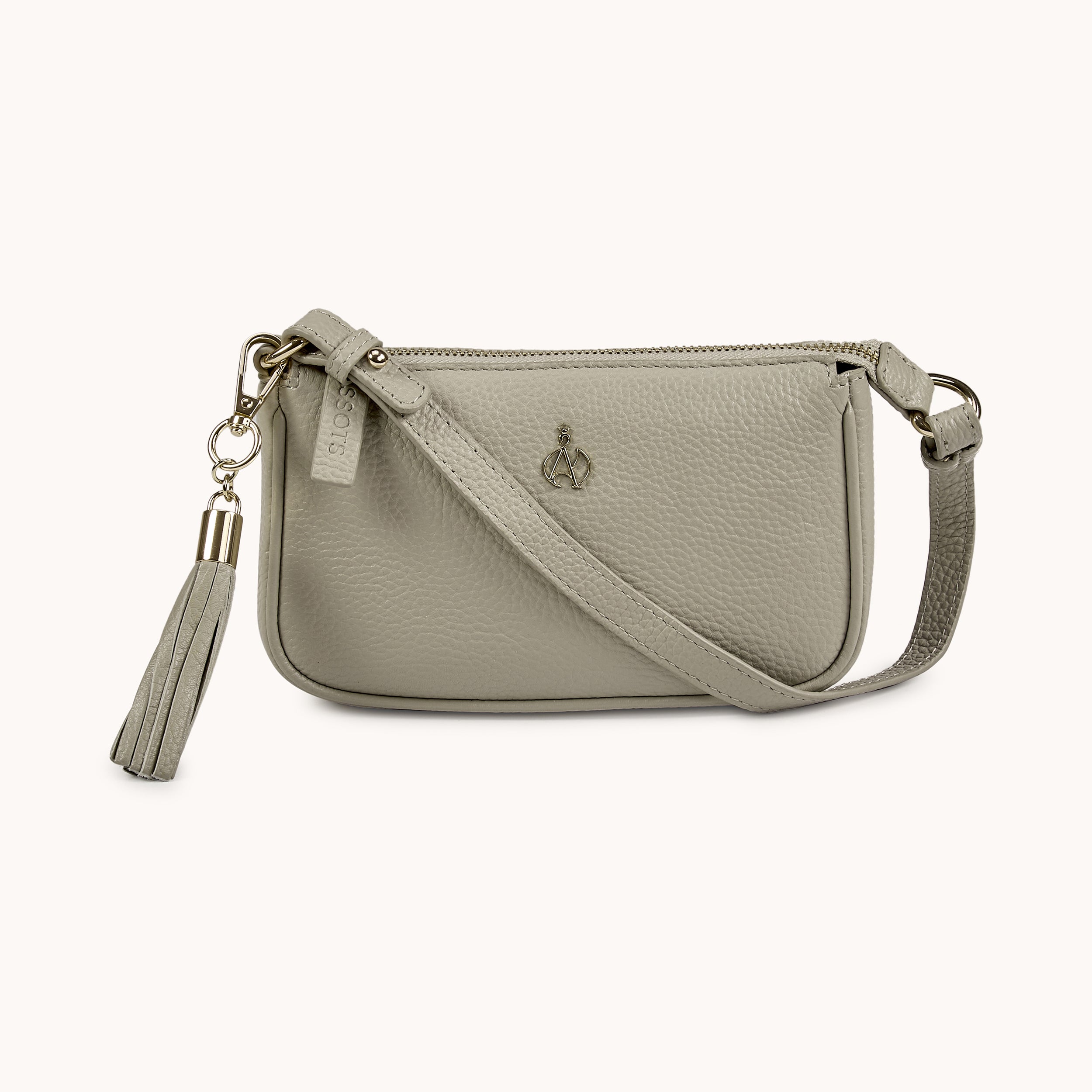 'ROSE' Fog Grey Pebble Grain Real Leather Shoulder Bag