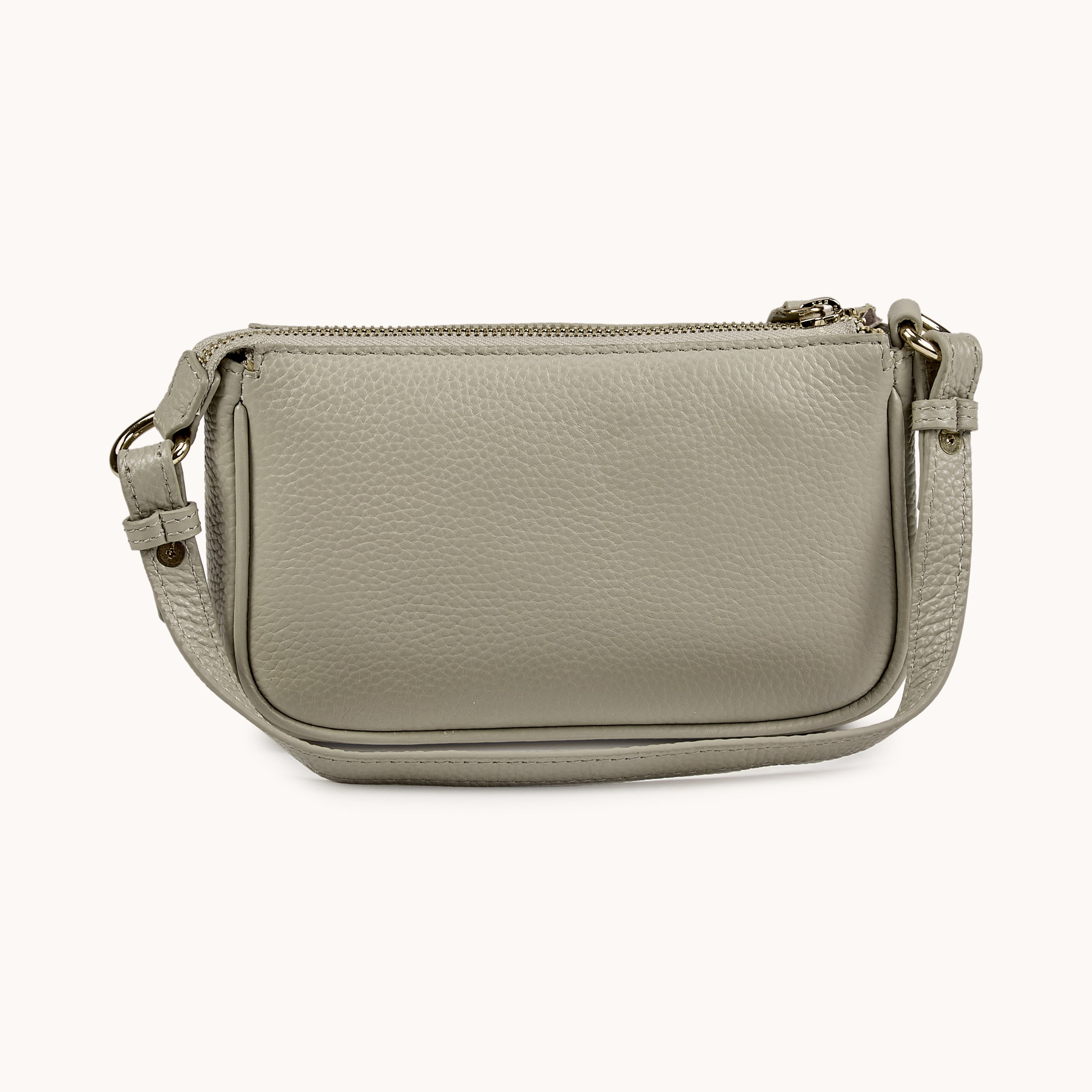 'ROSE' Fog Grey Pebble Grain Real Leather Shoulder Bag