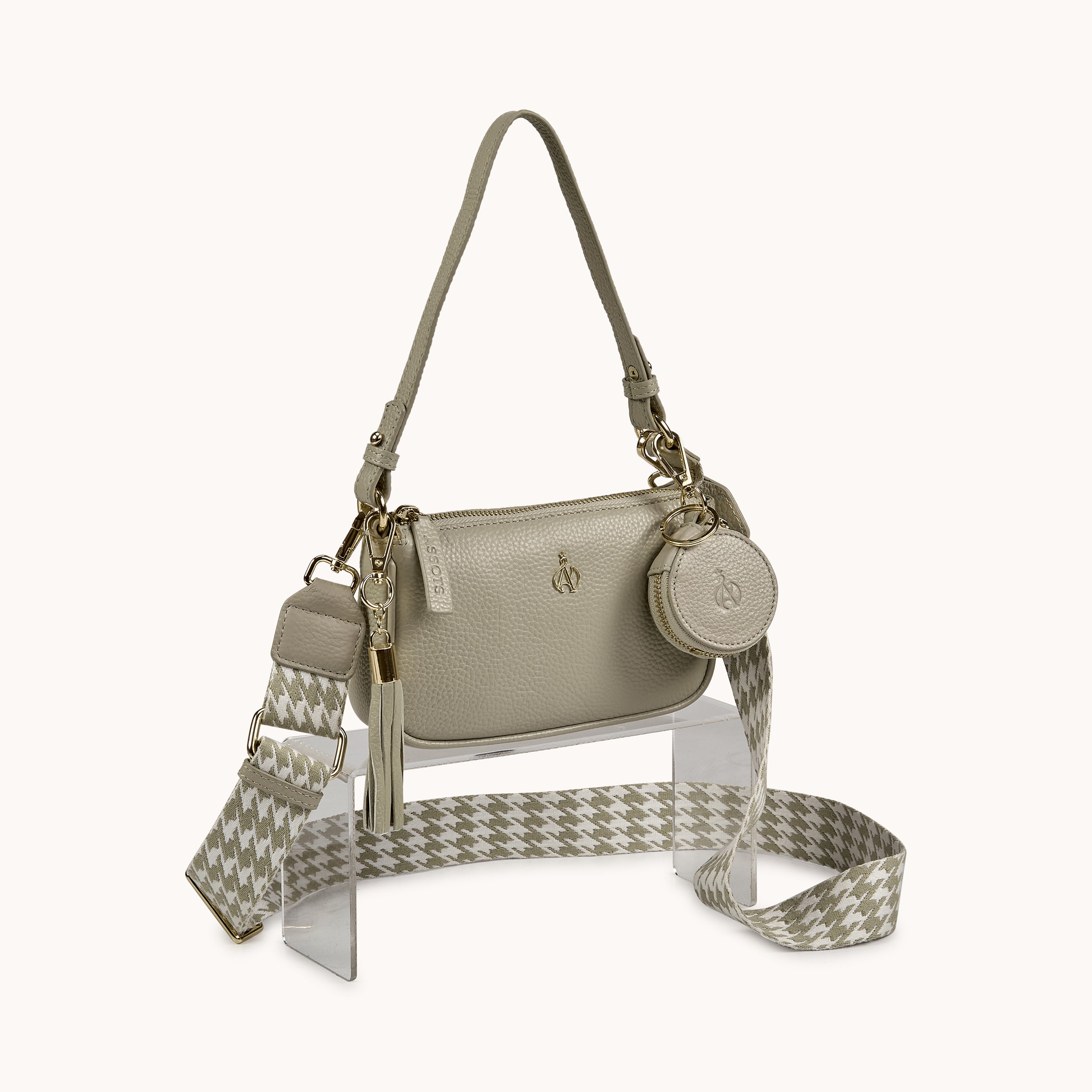 'ROSE' Fog Grey Pebble Grain Real Leather Shoulder Bag