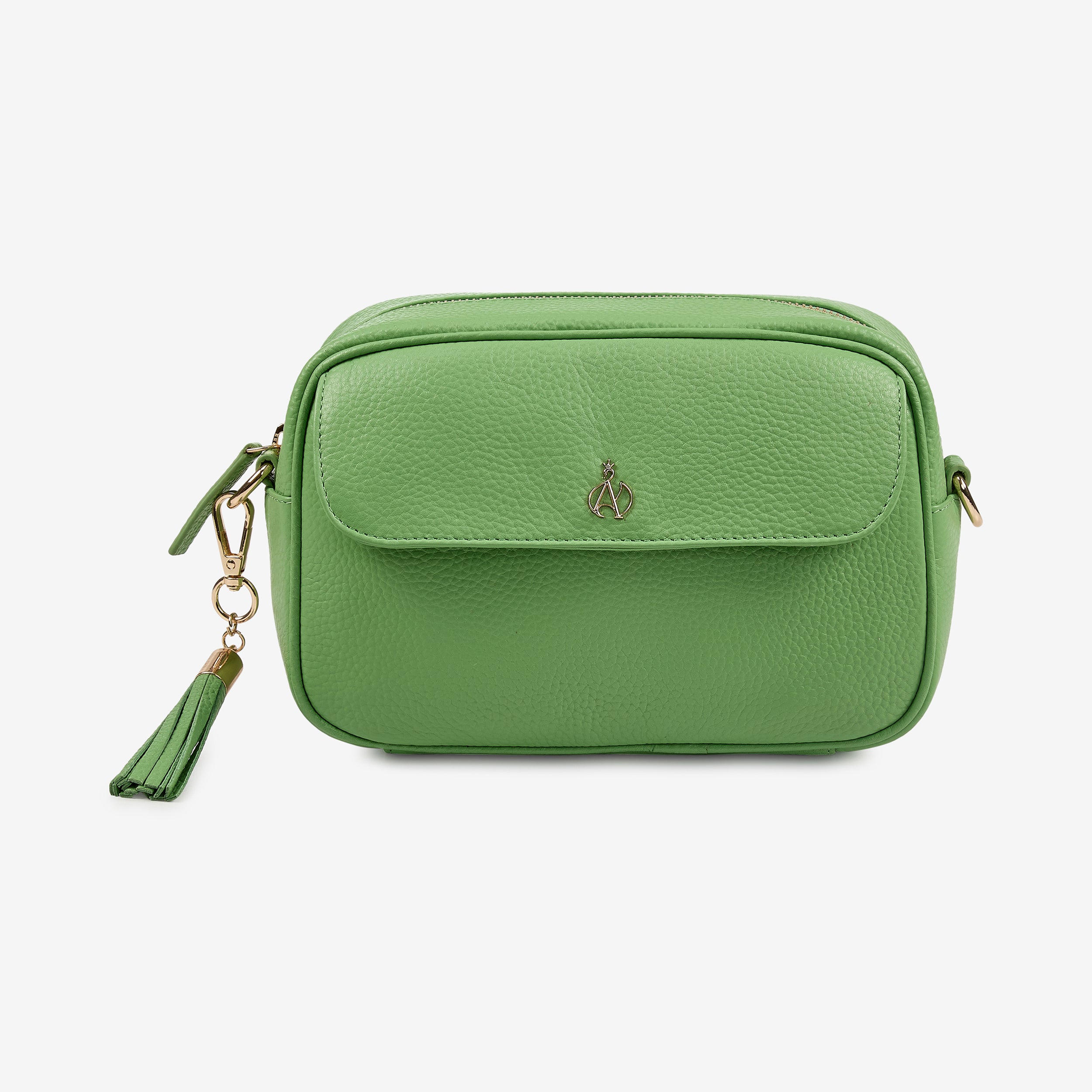 'HACKNEY' Matcha Green Pebble Grain Real Leather Crossbody Bag