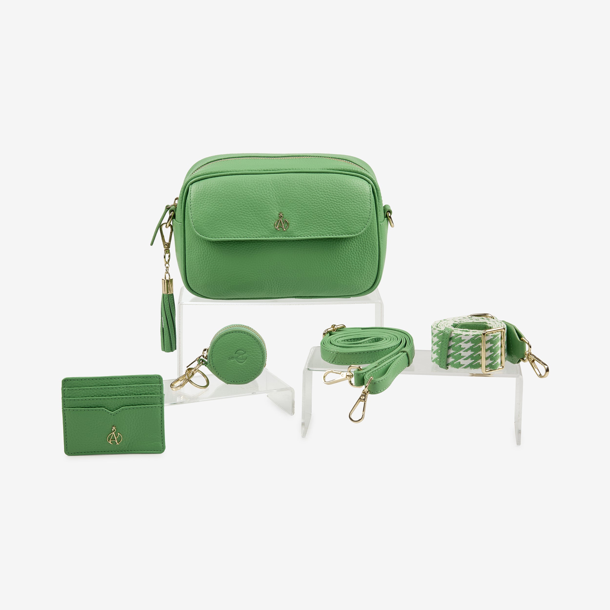 'HACKNEY' Matcha Green Pebble Grain Real Leather Crossbody Bag