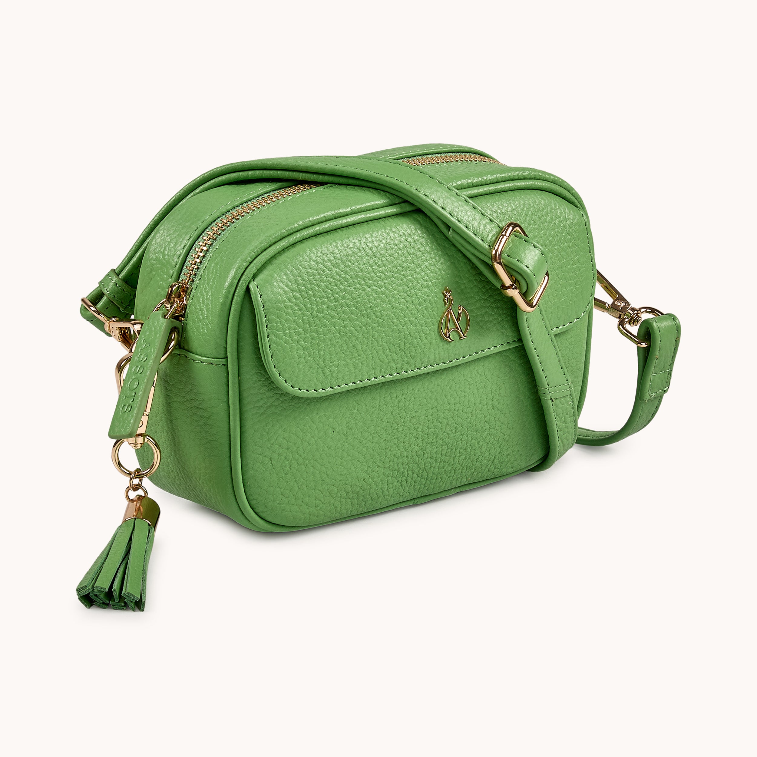'HACKNEY MINI' Matcha Green Pebble Grain Real Leather Crossbody Bag