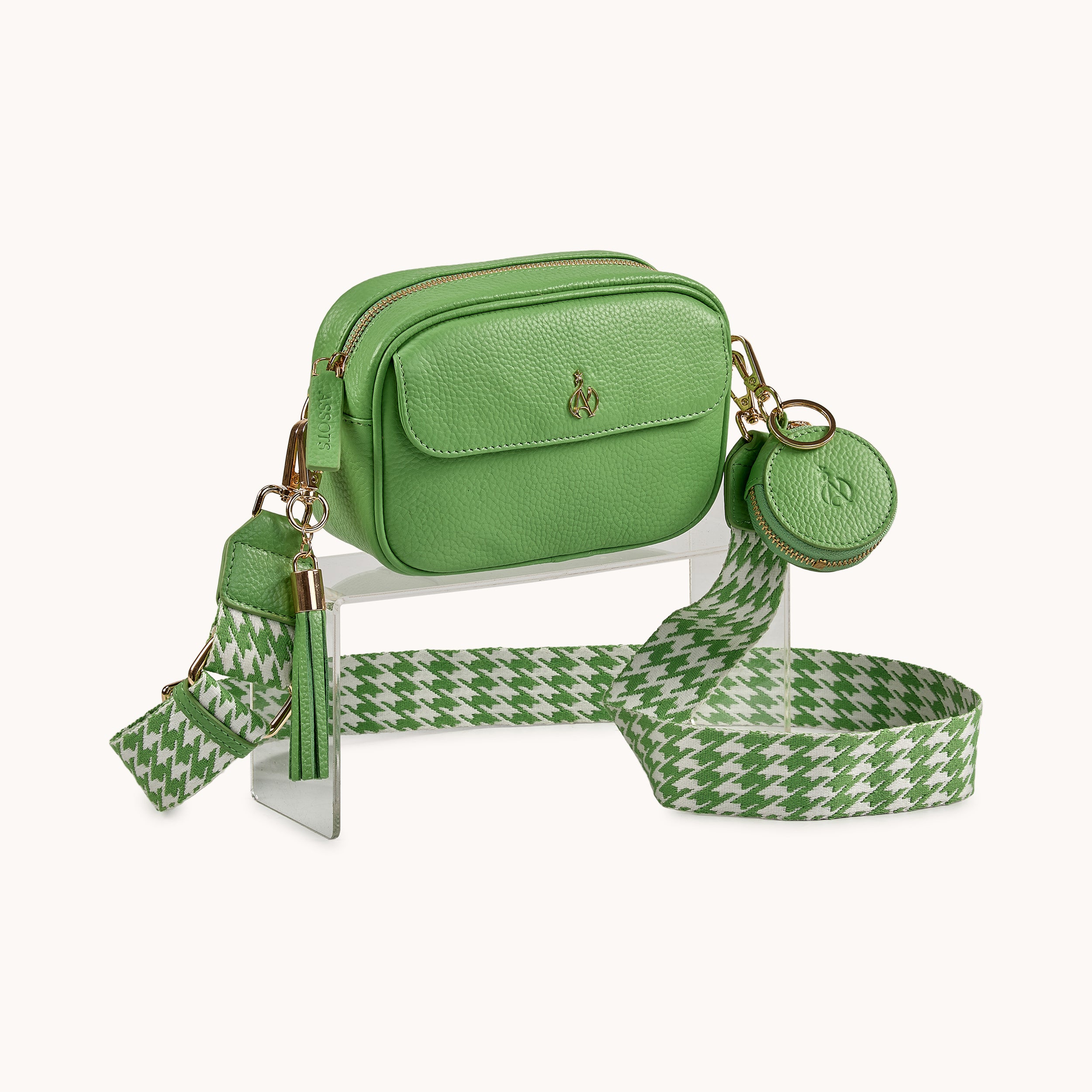 'HACKNEY MINI' Matcha Green Pebble Grain Real Leather Crossbody Bag