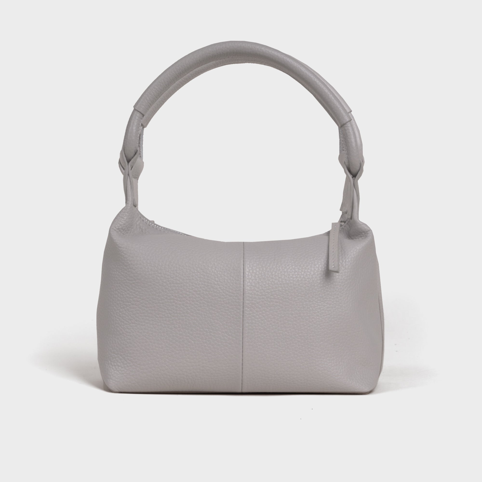 'CITY BAG' Ice Grey Soft Pebble Grain Real Leather Shoulder Bag