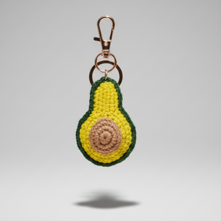 The Avocado Hand Crochet Gold Charm Keyring