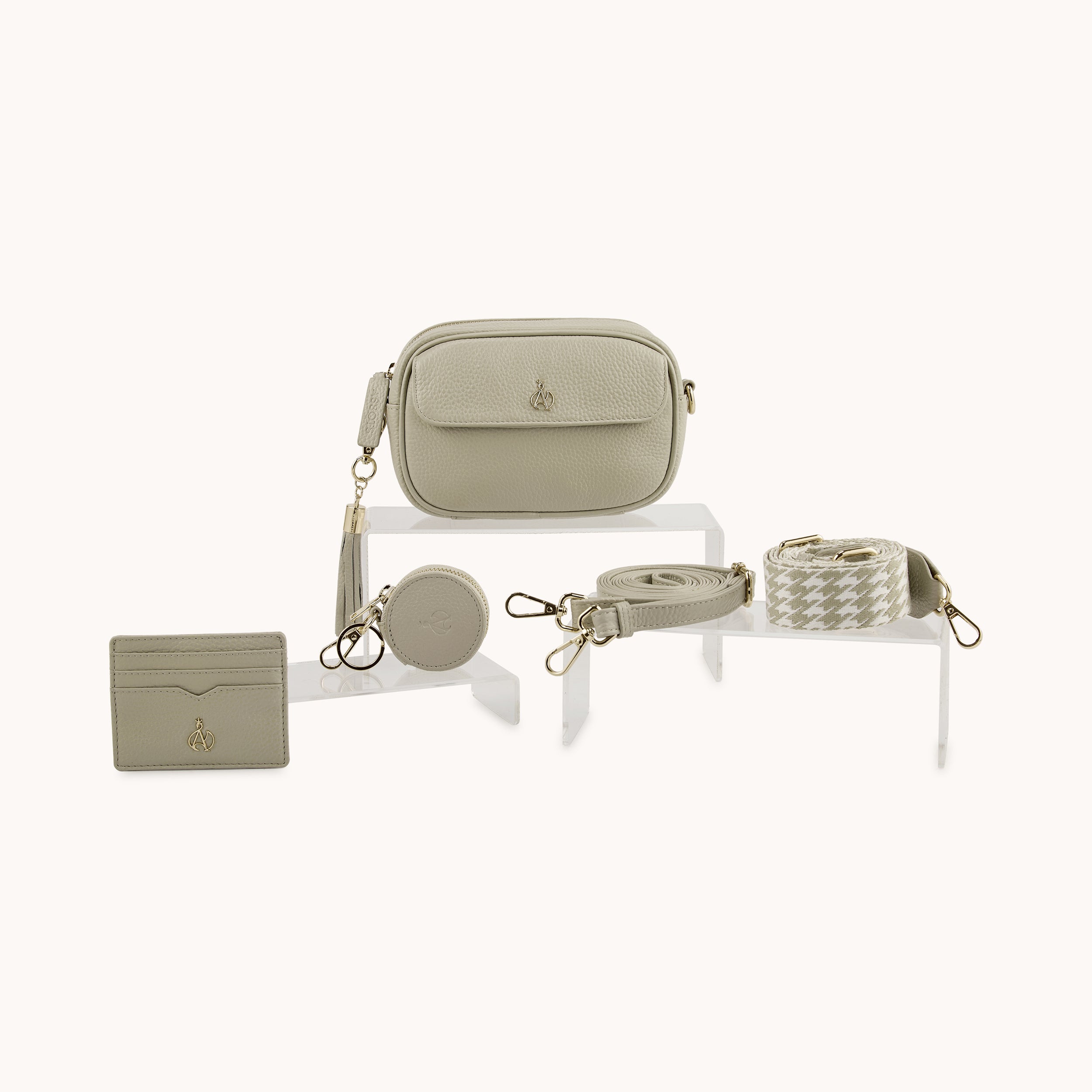 'HACKNEY MINI' Fog Grey Pebble Grain Real Leather Crossbody Bag