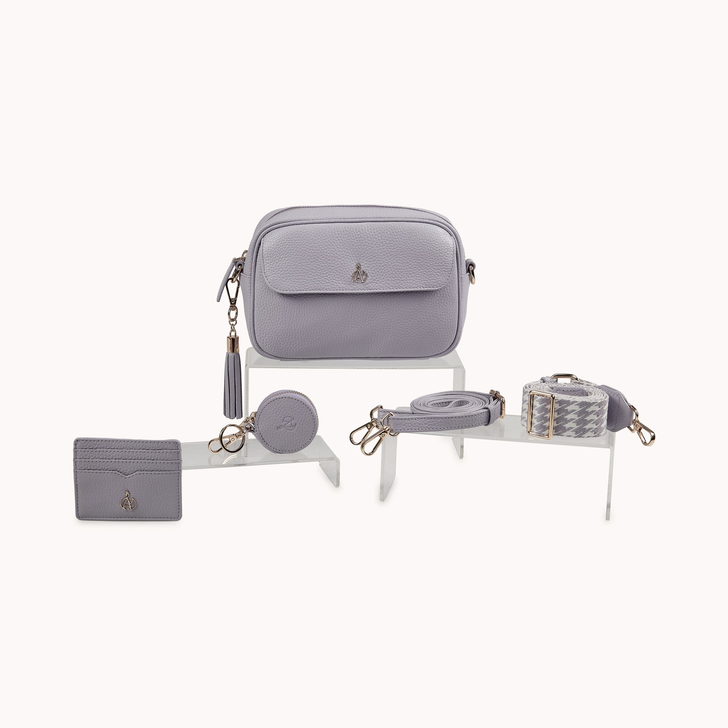'HACKNEY' Lilac Pebble Grain Real Leather Crossbody Bag