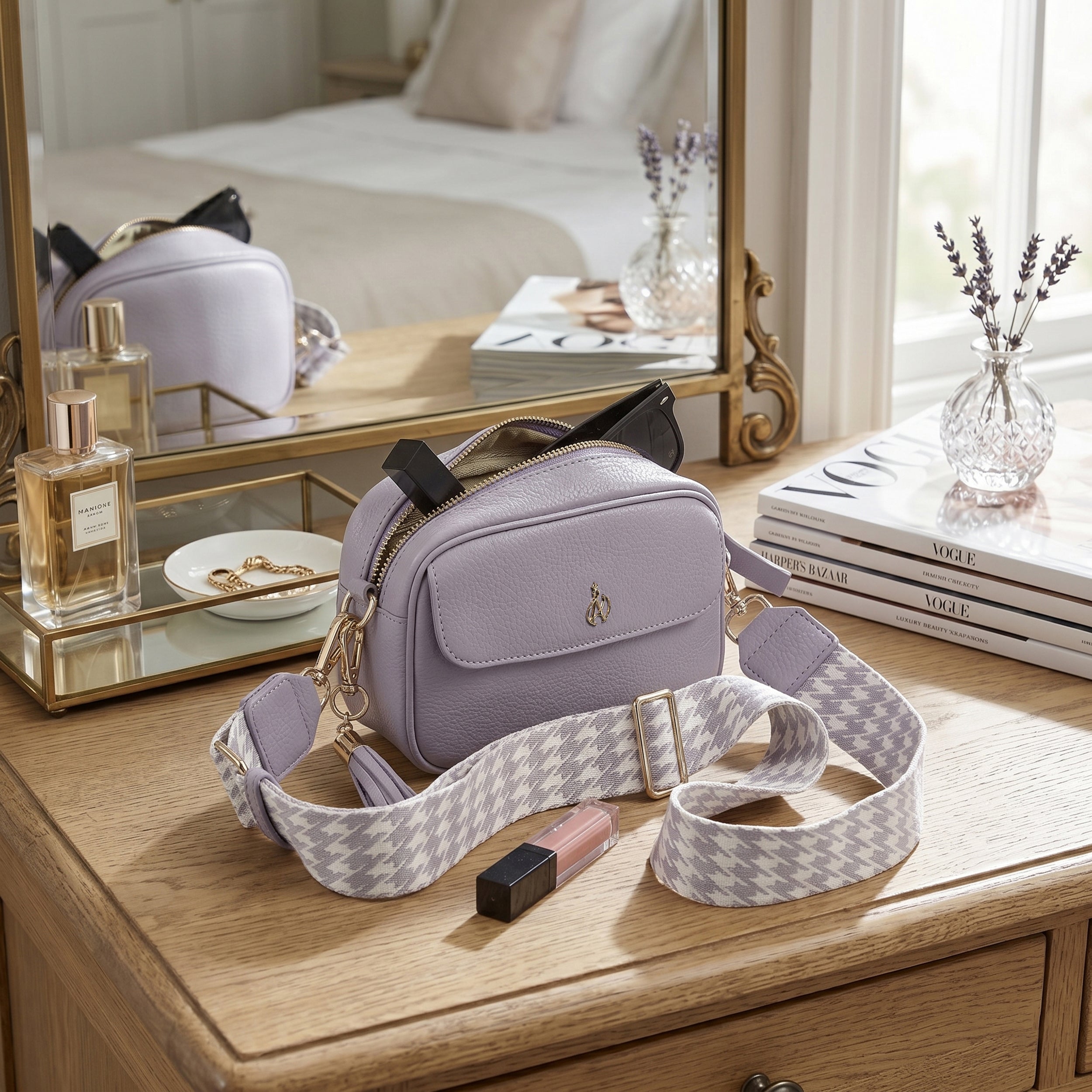 'HACKNEY MINI' Lilac Pebble Grain Real Leather Crossbody Bag