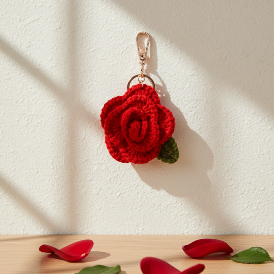 The Rose Hand Crochet Gold Bag Charm Keyring
