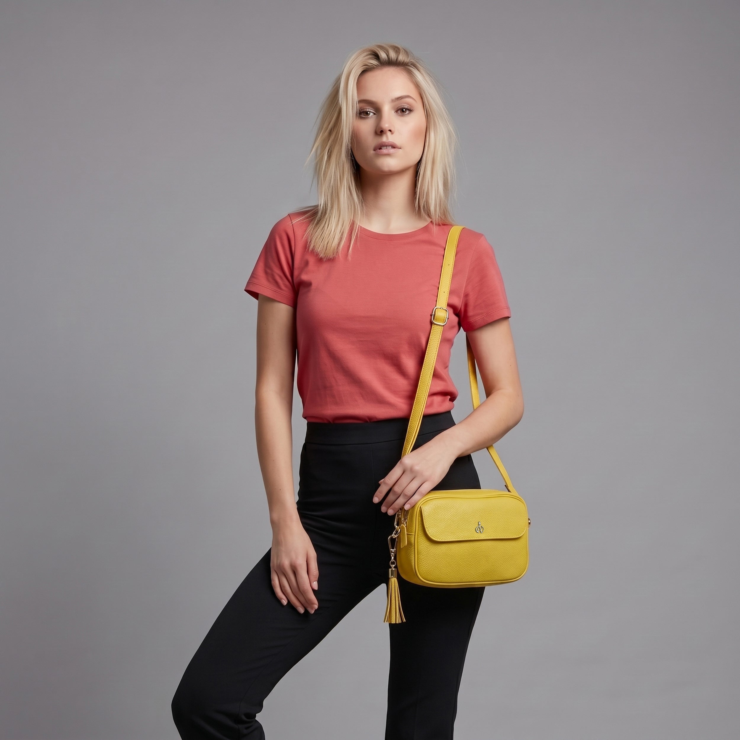 'HACKNEY' Sunflower Pebble Grain Real Leather Crossbody Bag