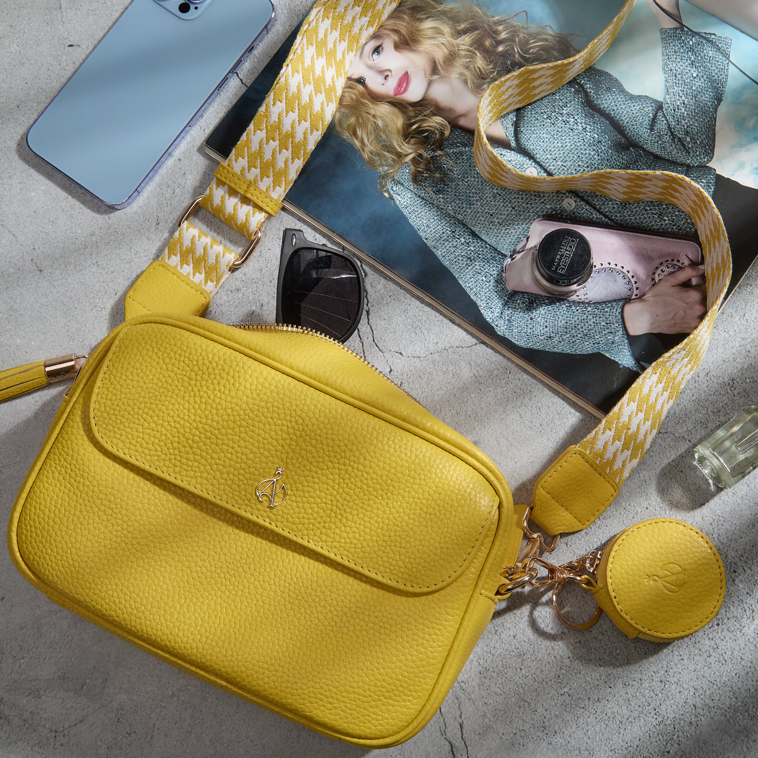 'HACKNEY' Sunflower Pebble Grain Real Leather Crossbody Bag