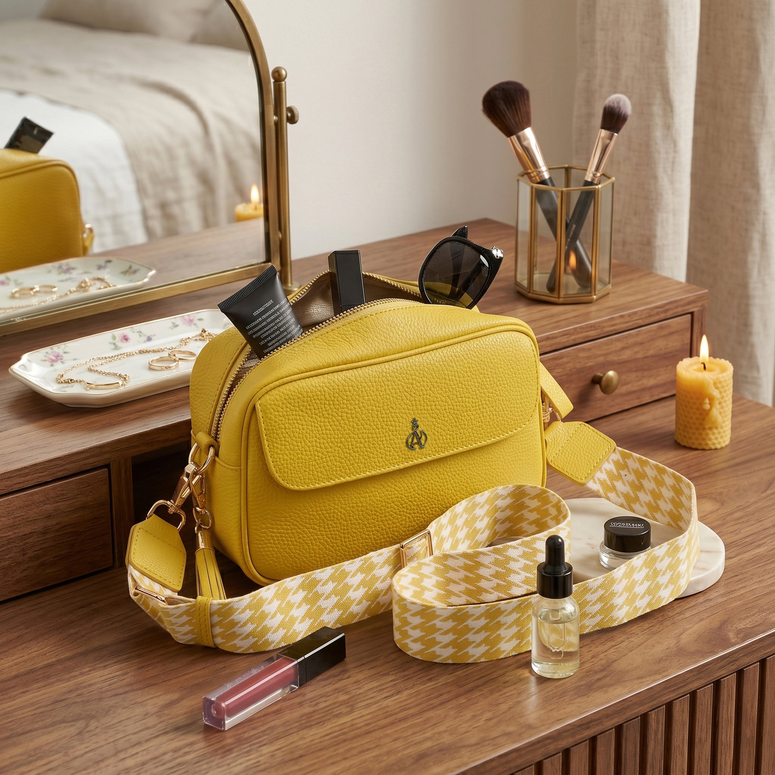 'HACKNEY' Sunflower Pebble Grain Real Leather Crossbody Bag