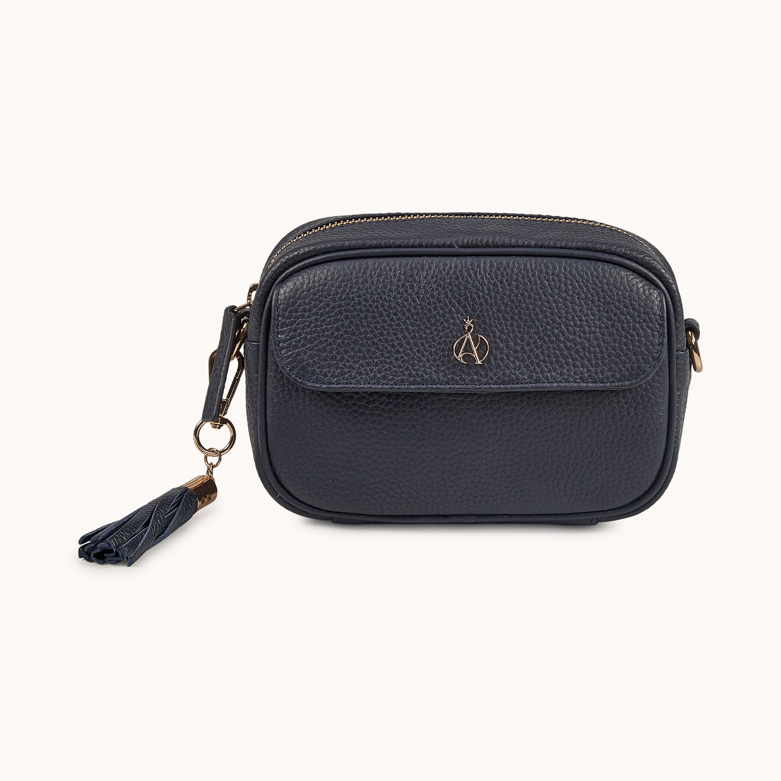'HACKNEY MINI' Navy Pebble Grain Real Leather Crossbody Bag