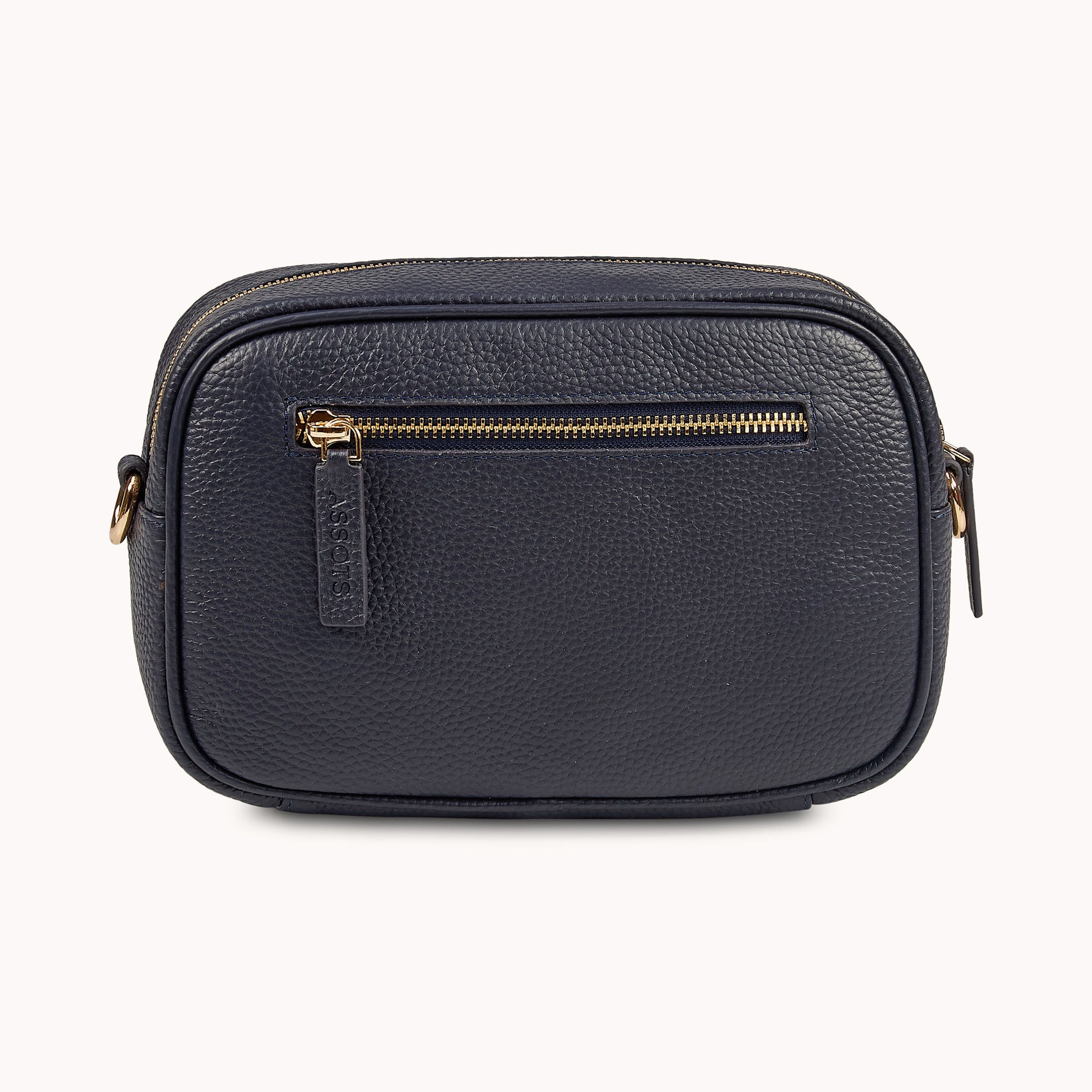 'HACKNEY' Navy Pebble Grain Real Leather Crossbody Bag