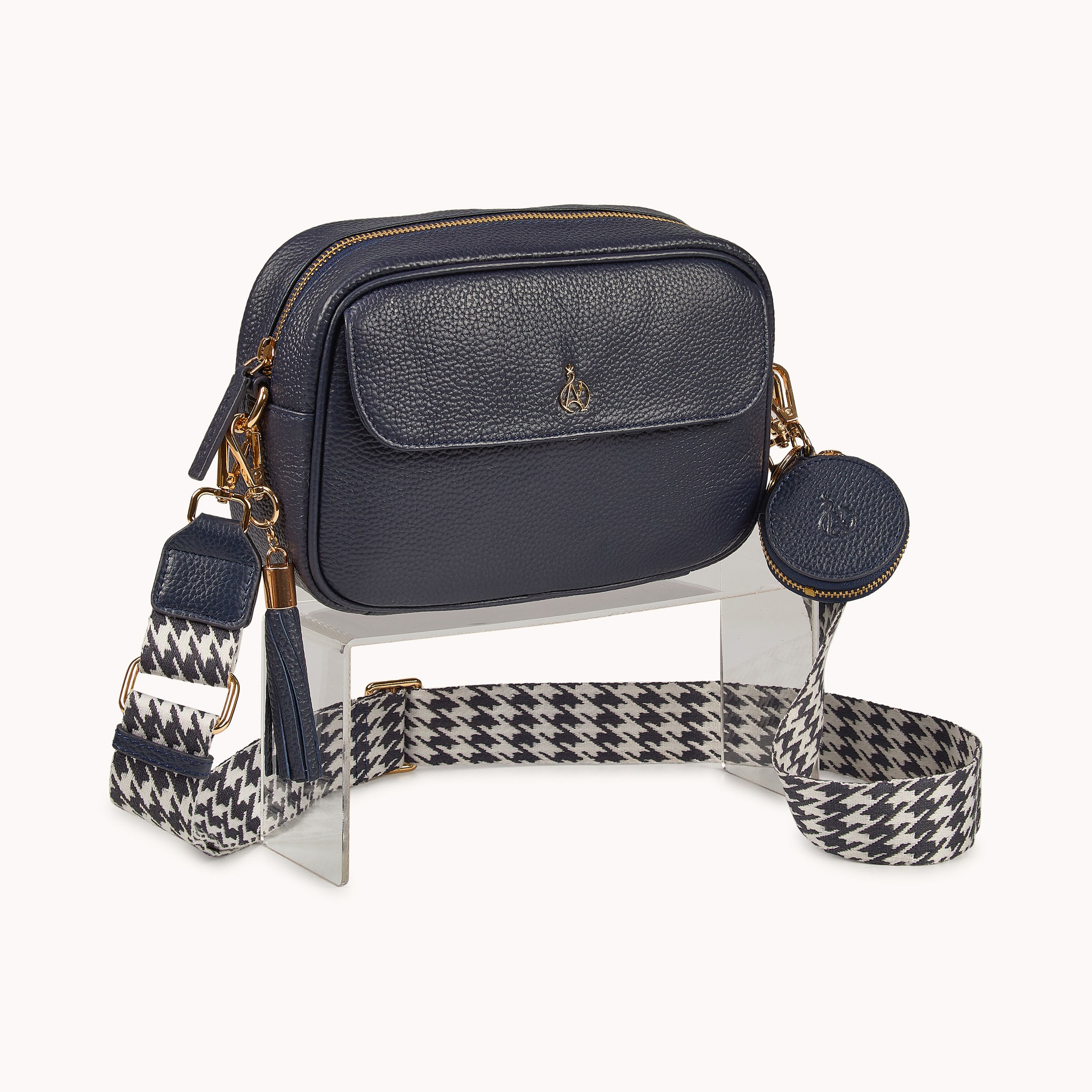 'HACKNEY' Navy Pebble Grain Real Leather Crossbody Bag