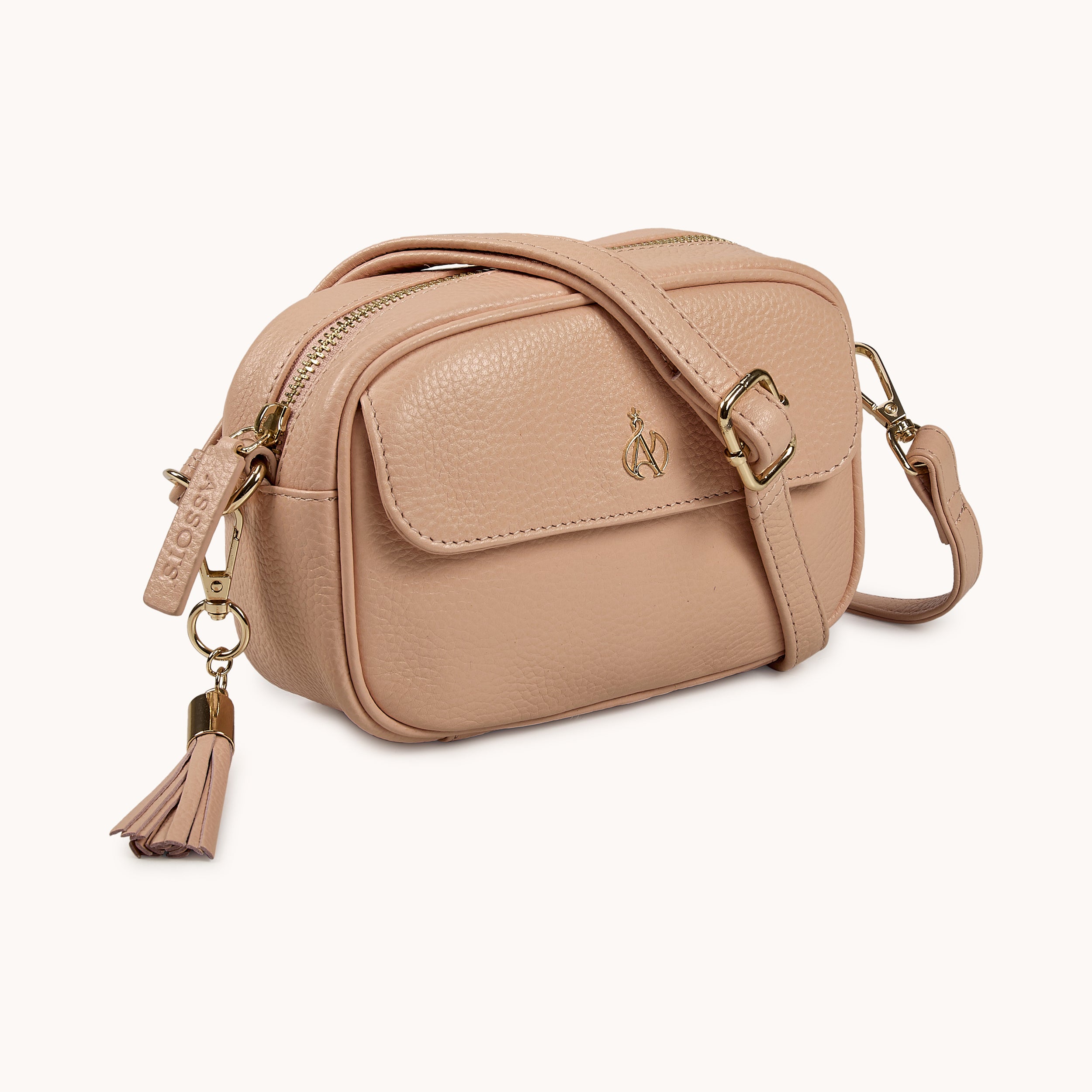 'HACKNEY MINI' Peach Pebble Grain Real Leather Crossbody Bag