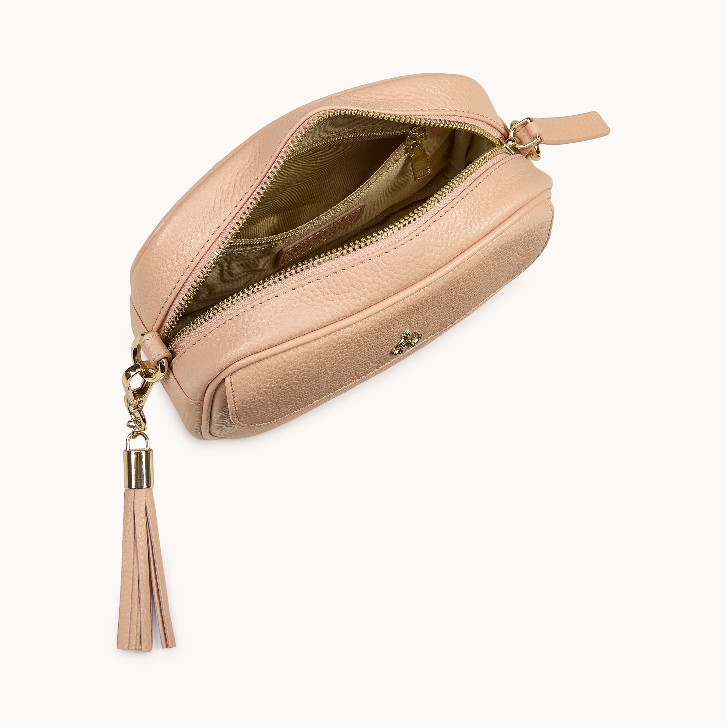 'HACKNEY MINI' Peach Pebble Grain Real Leather Crossbody Bag