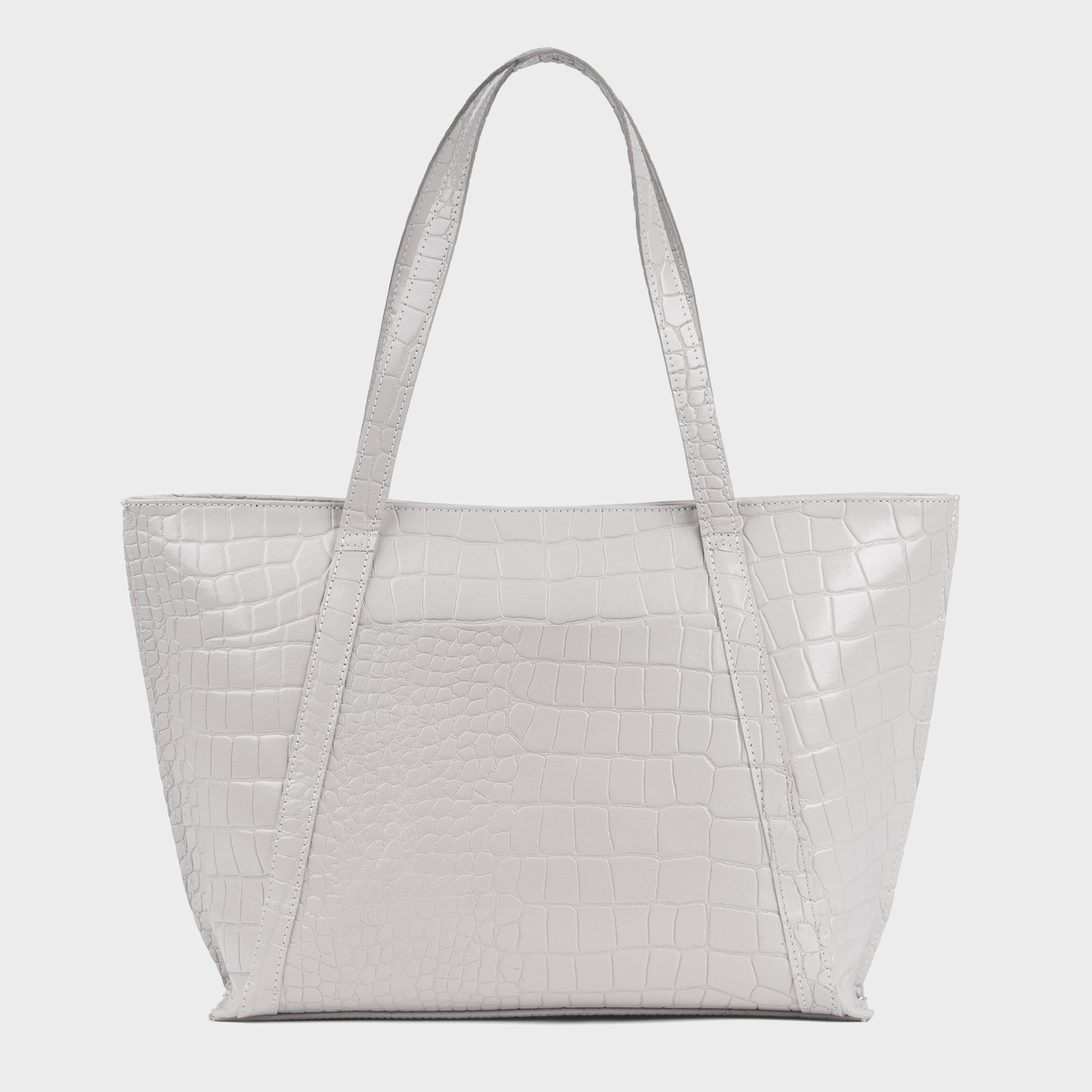 'AGNES' Ice Grey Croc Real Leather Designer Tote Bag