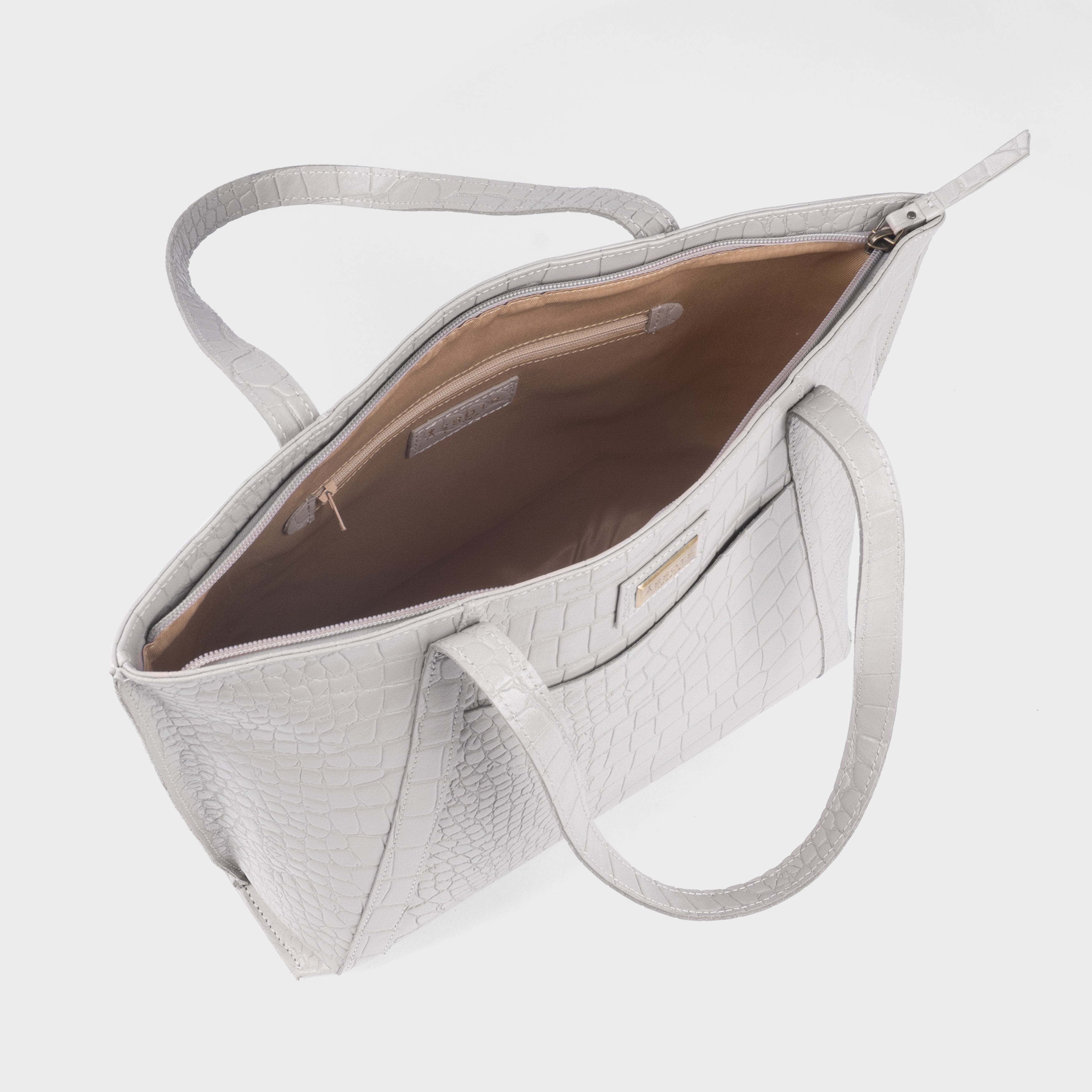 'AGNES' Ice Grey Croc Real Leather Designer Tote Bag