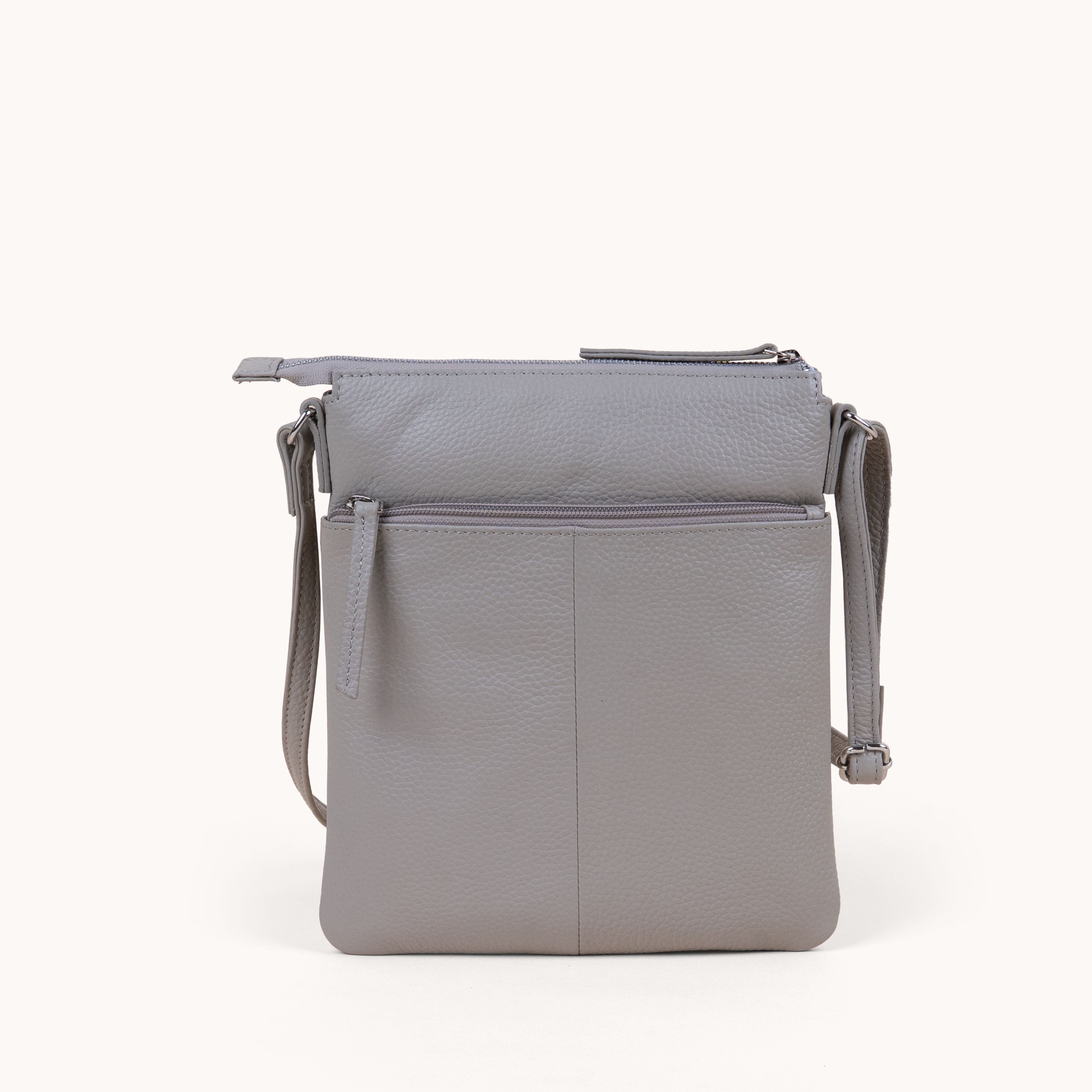 'AMBA' Fog Grey Pebble Grain Real Leather Crossbody Bag