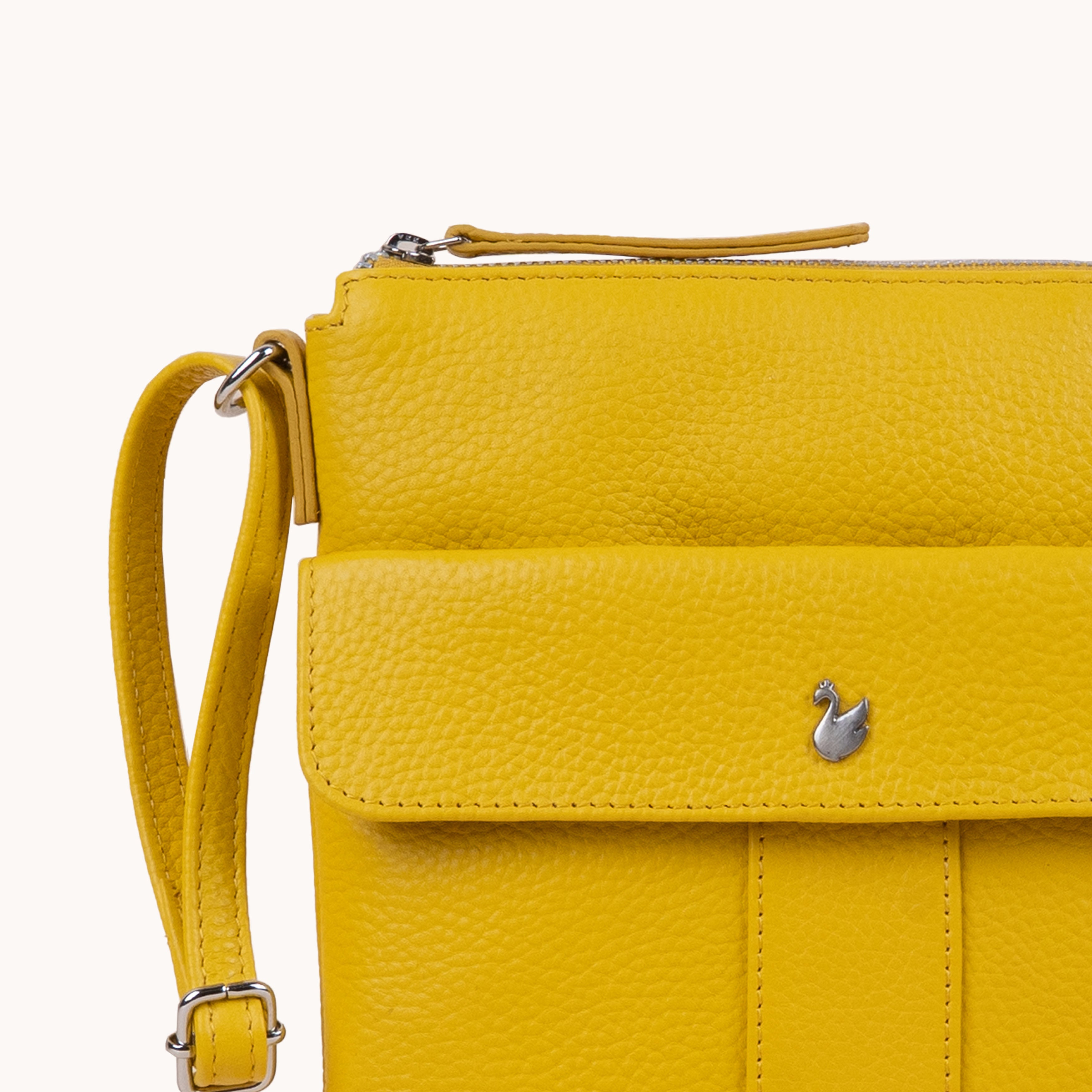 'AMBA' Sunflower Pebble Grain Real Leather Crossbody Bag