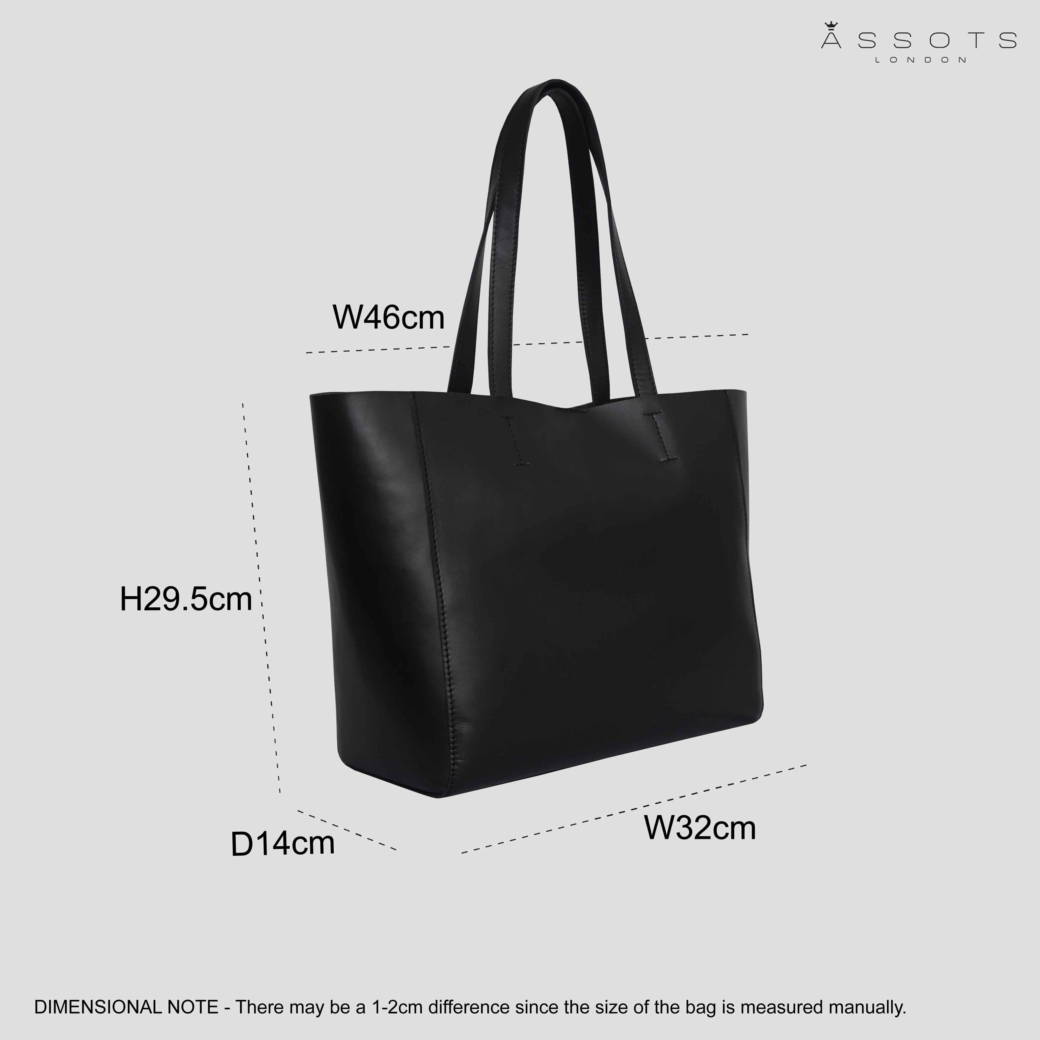 'ABINGDON' Black Real Leather Designer Tote Bag