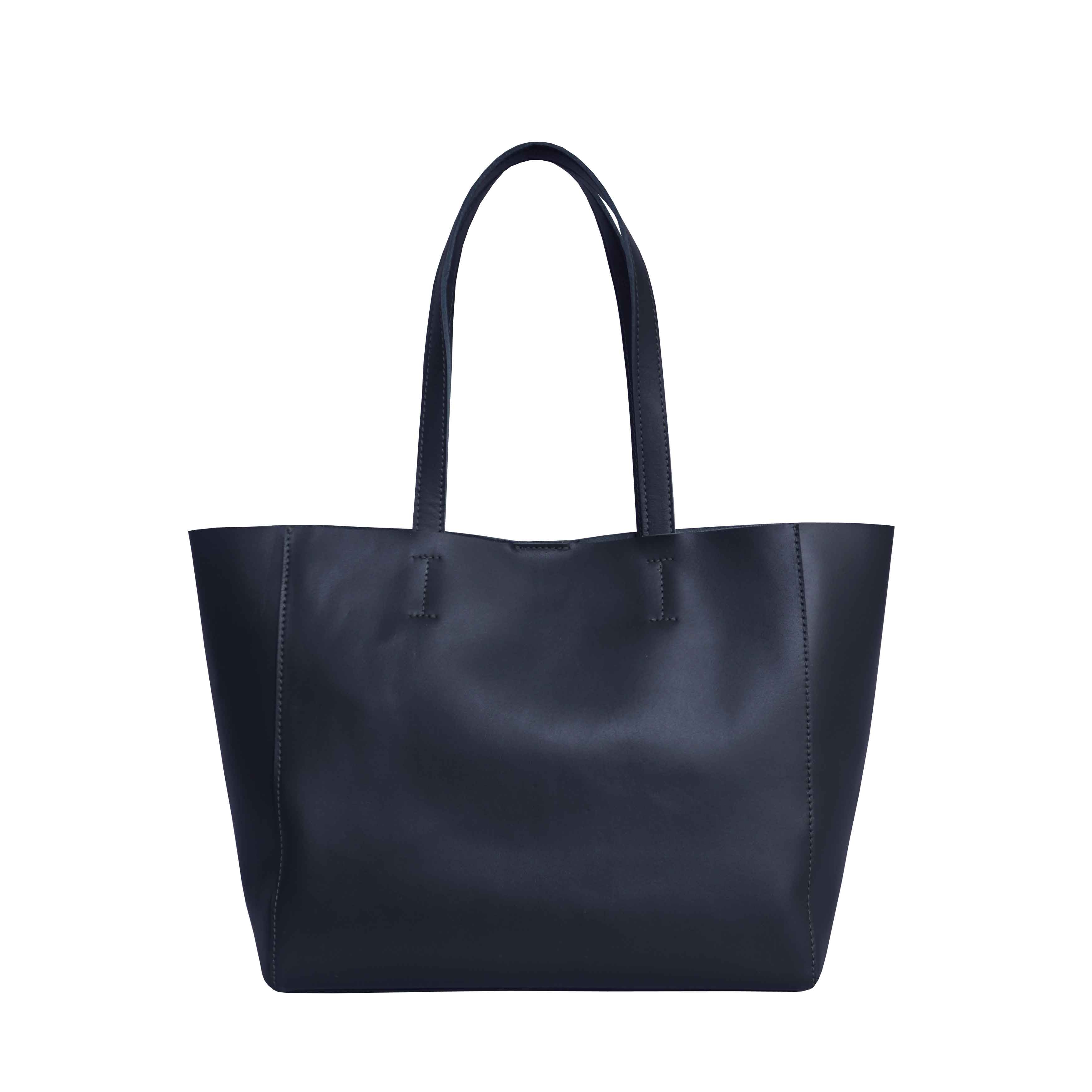 'ABINGDON' Navy Real Leather Designer Tote Bag