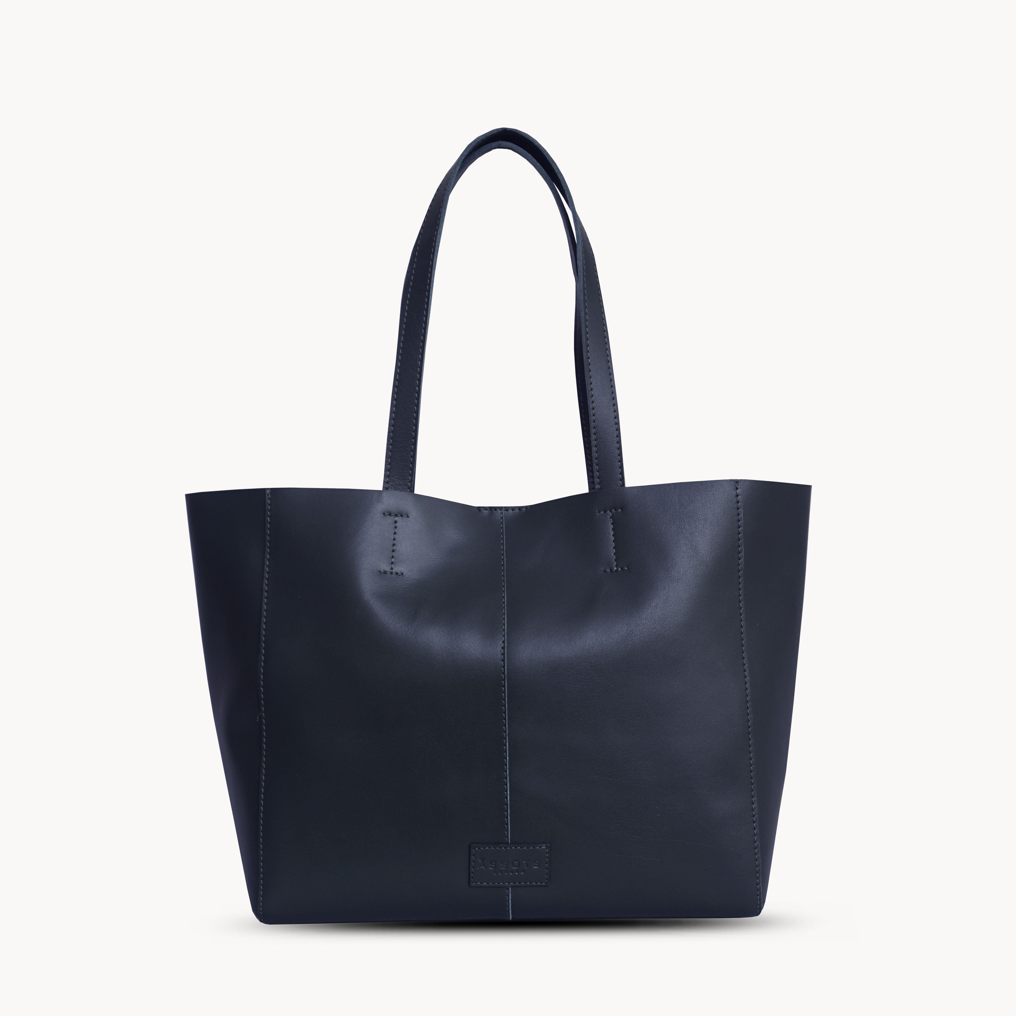 'ABINGDON' Navy Real Leather Designer Tote Bag