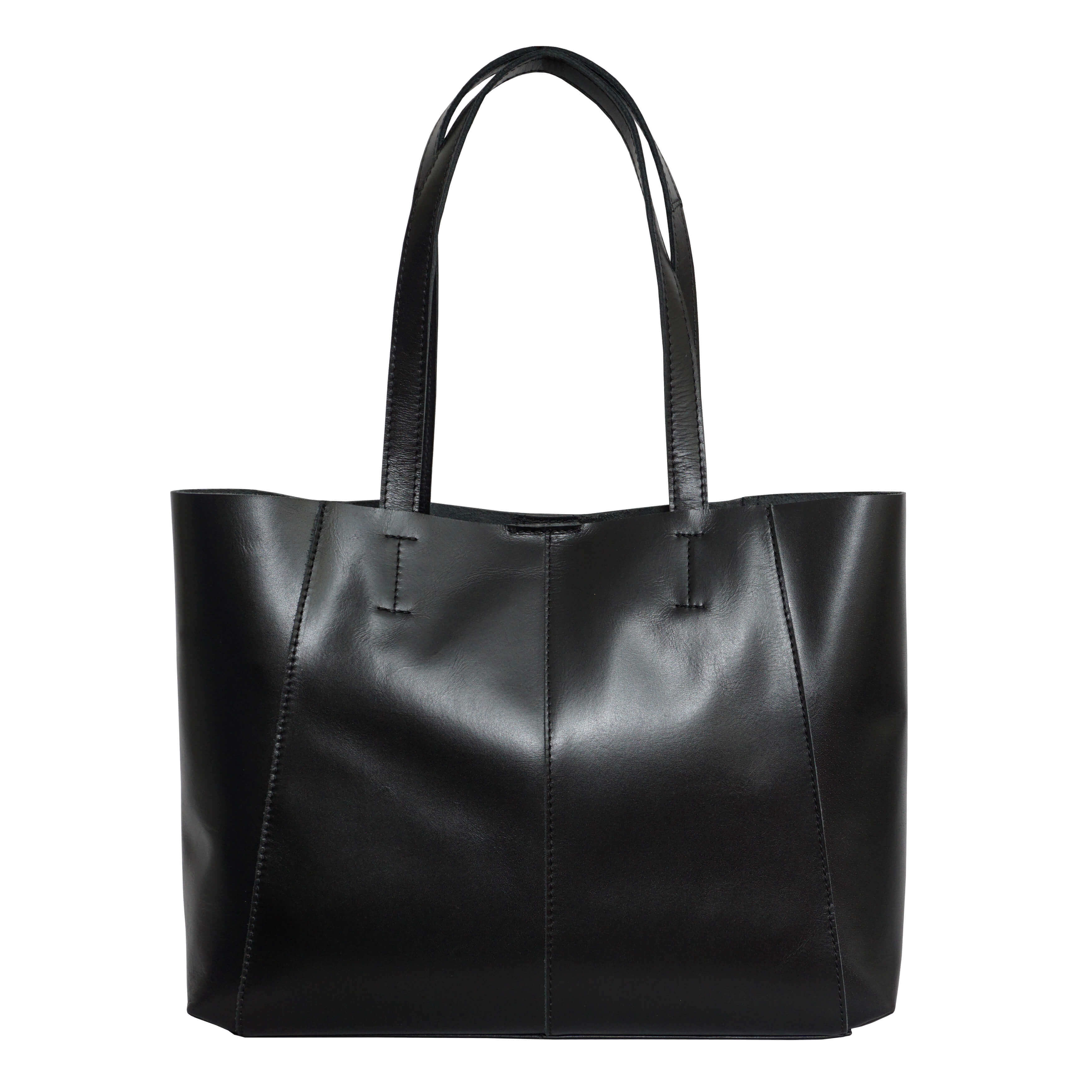 'ADELA' Black Smooth Real Leather Unlined Designer Tote Bag