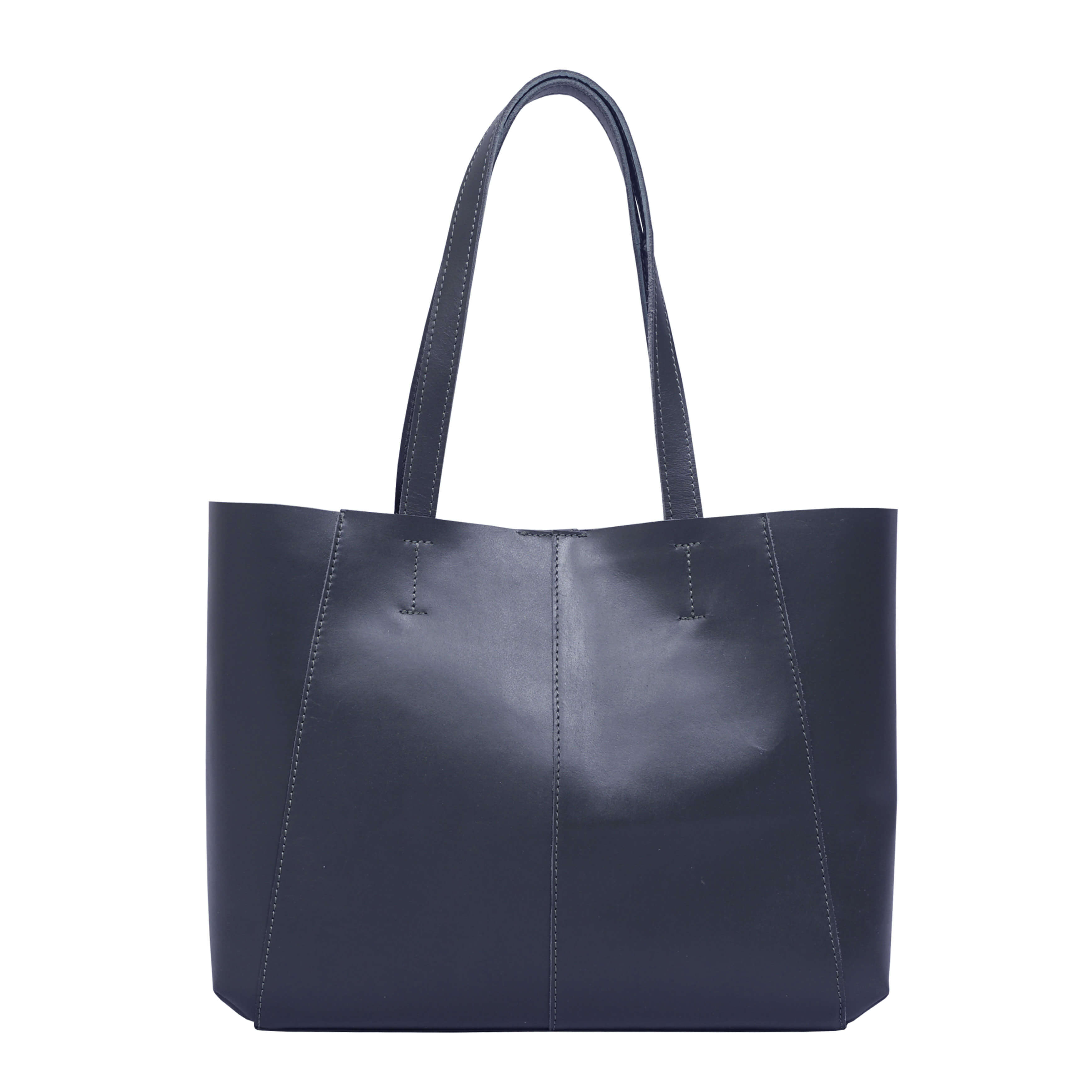 'ADELA' Navy Smooth Real Leather Unlined Designer Tote Bag