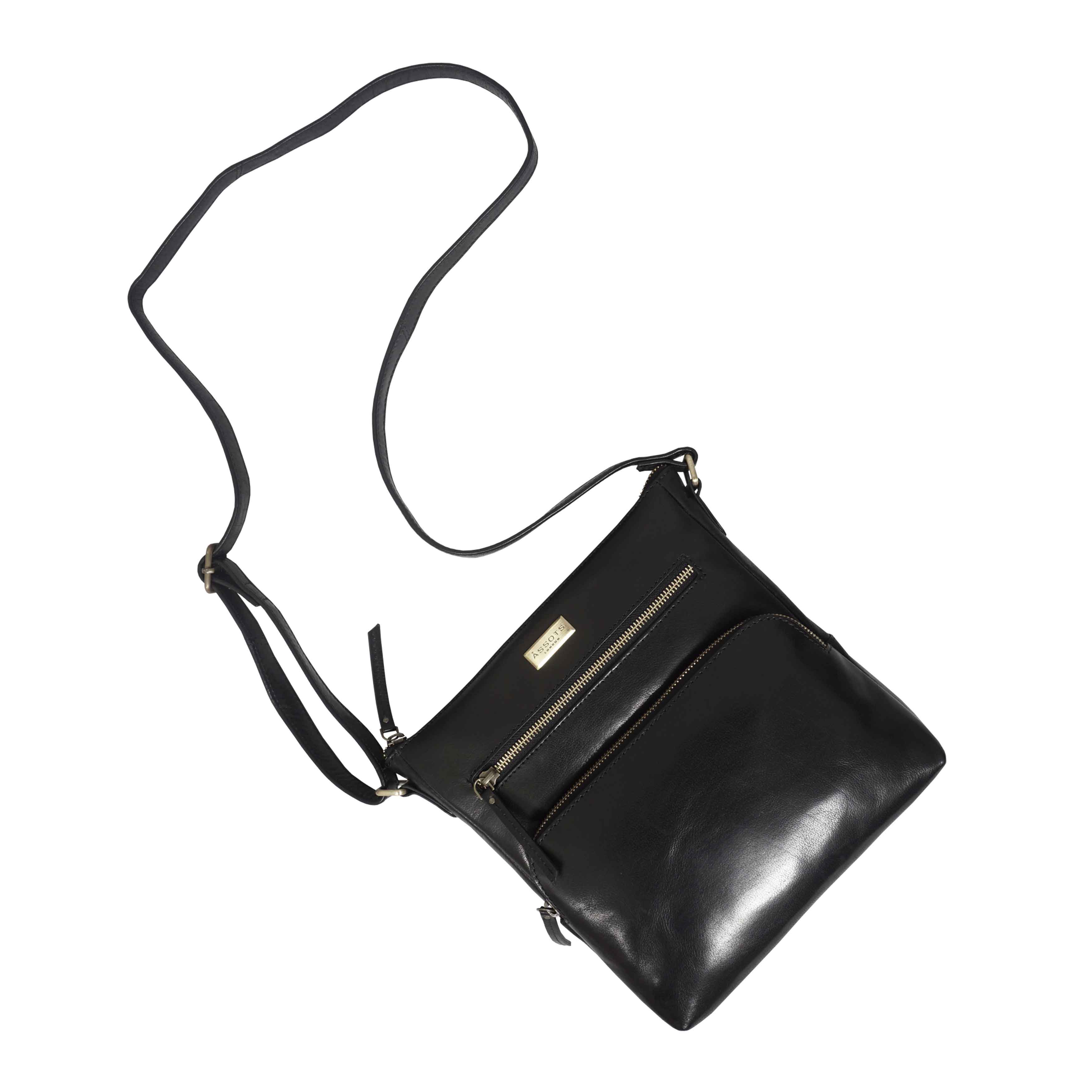 'AGATHA' Black Vintage Polished VT Real Leather Crossbody Bag