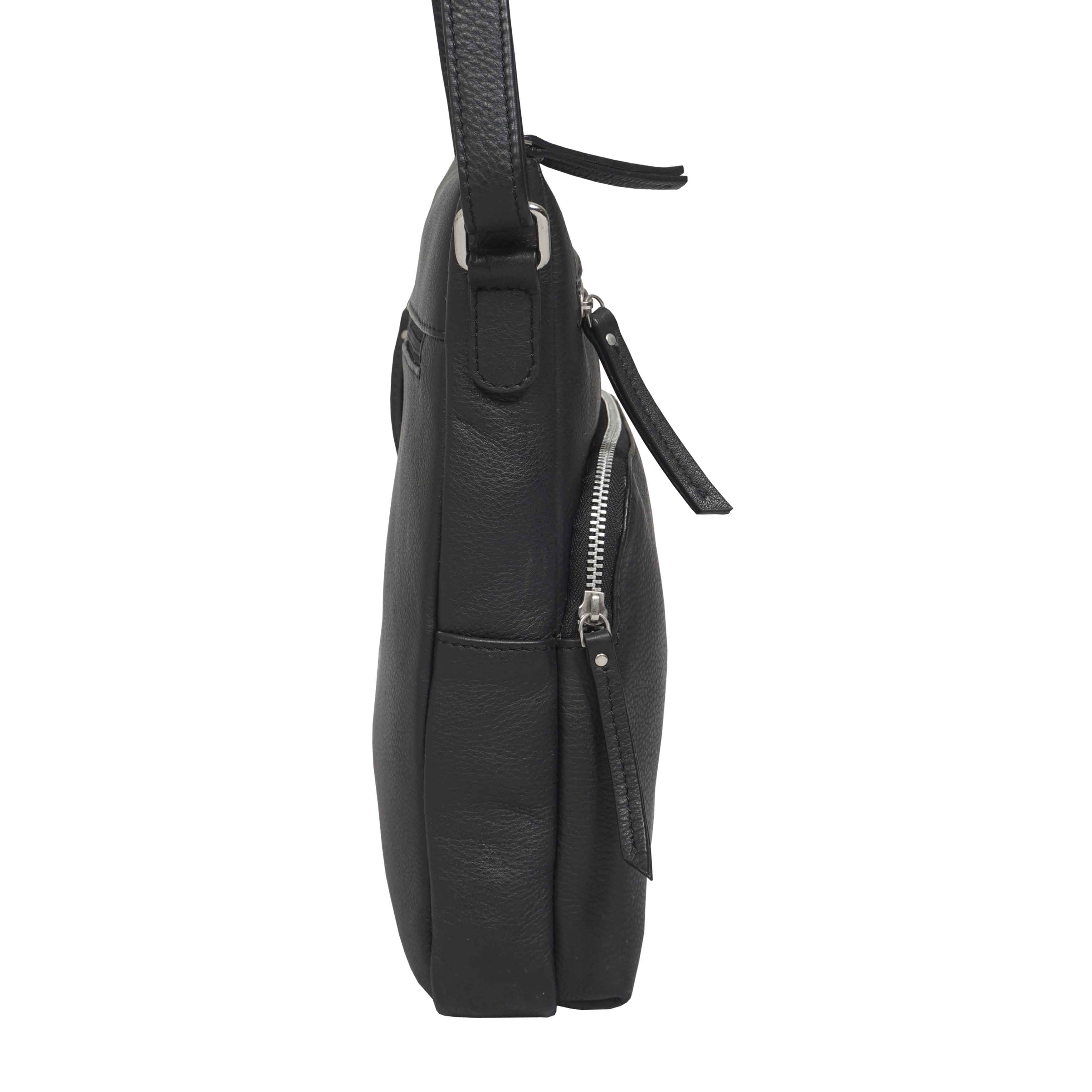 'AGATHA' Black Real Soft Pebble Grain Leather Crossbody Bag