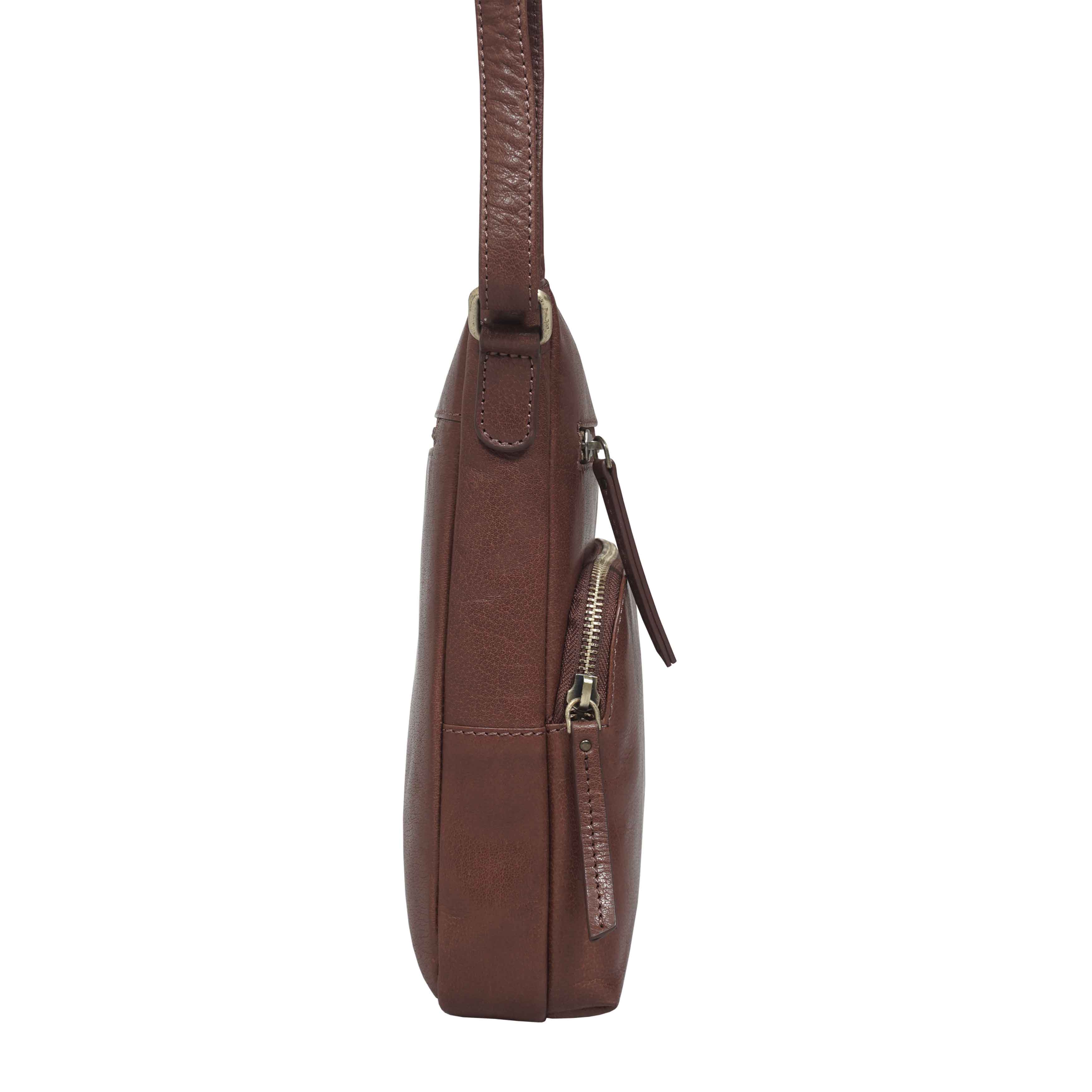 'AGATHA' Brown Vintage Polished VT Real Leather Crossbody Bag
