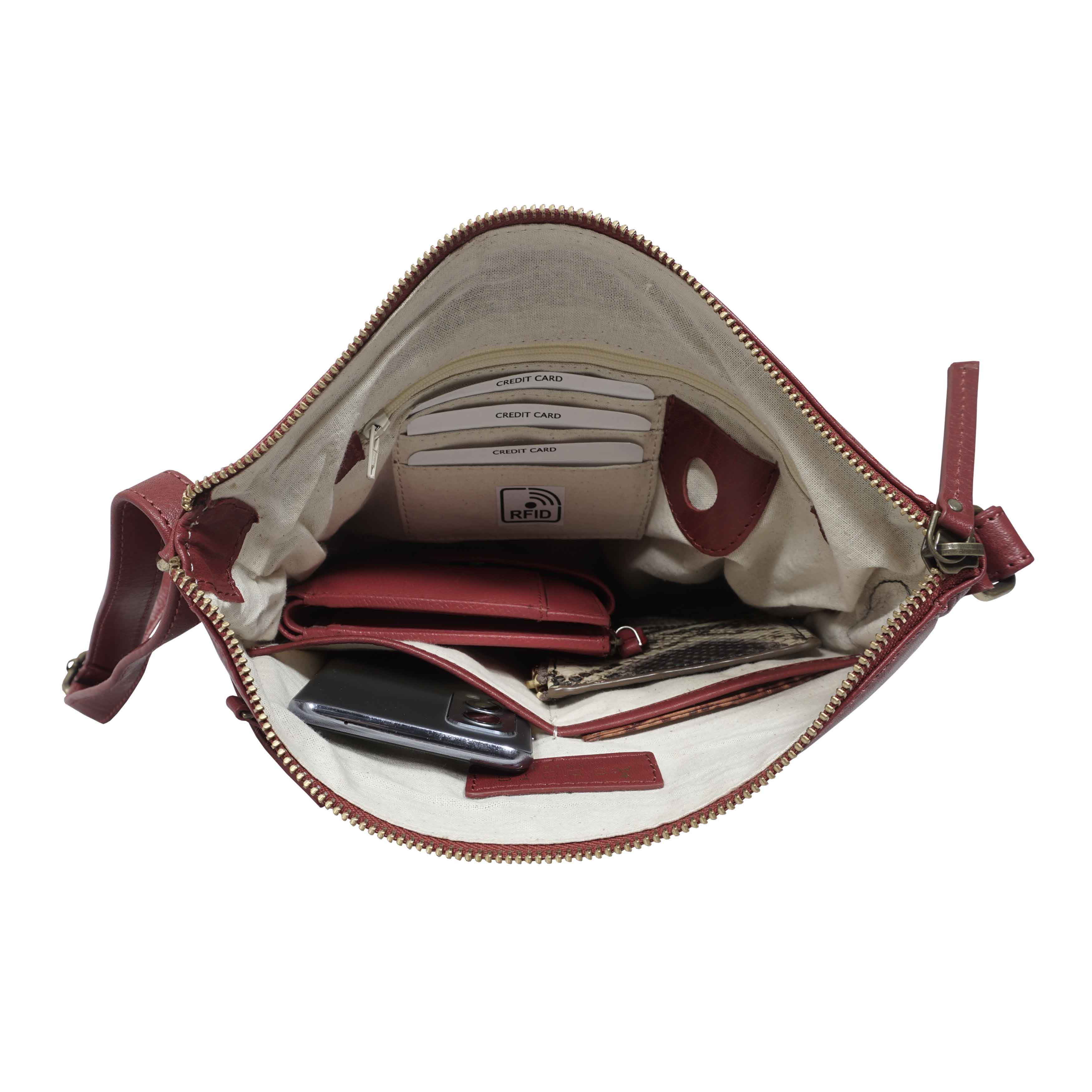 'AGATHA' Chillipepper Red Vintage Polished VT Real Leather Crossbody Bag