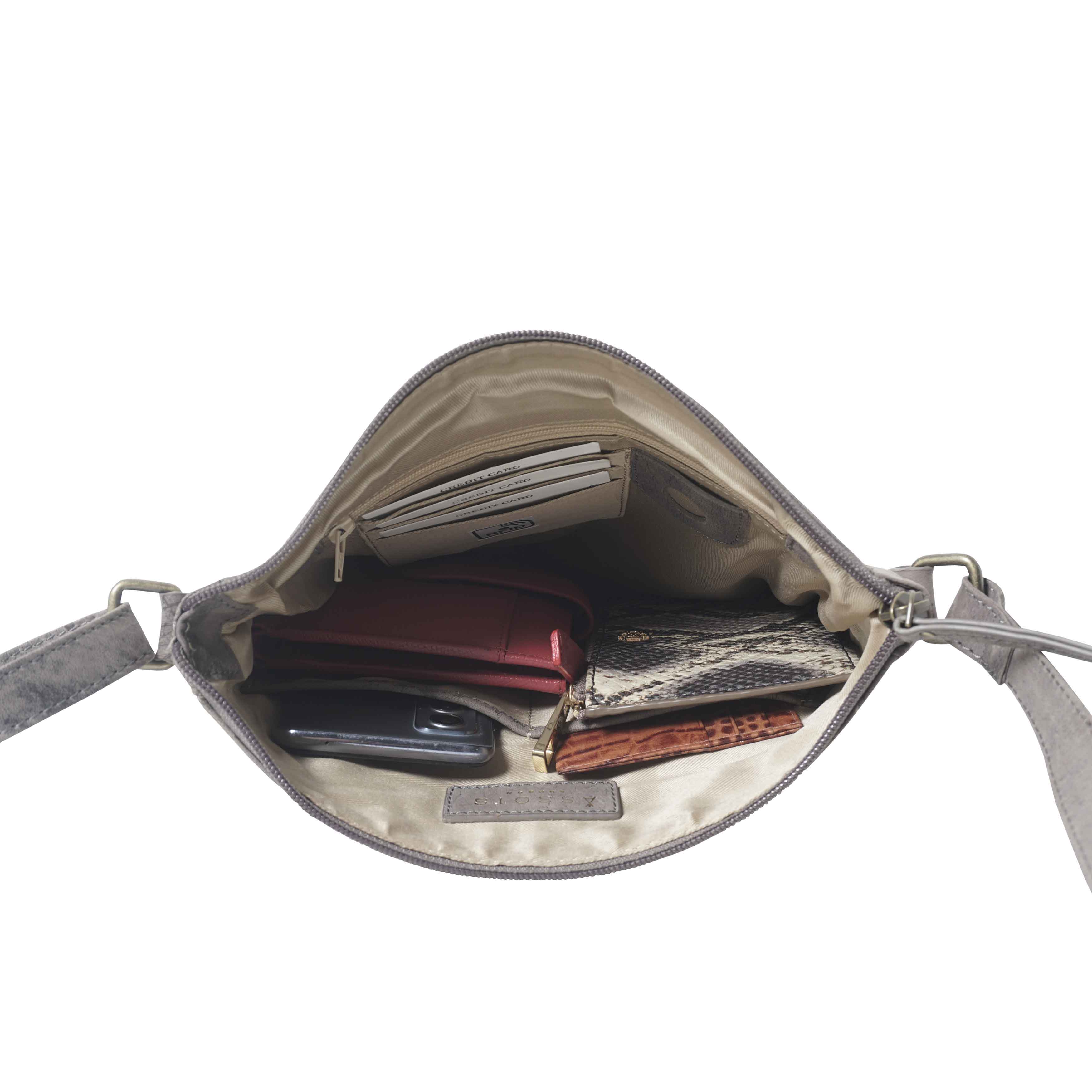 'AGATHA' Distressed Grey Vintage VT Real Leather Crossbody Bag