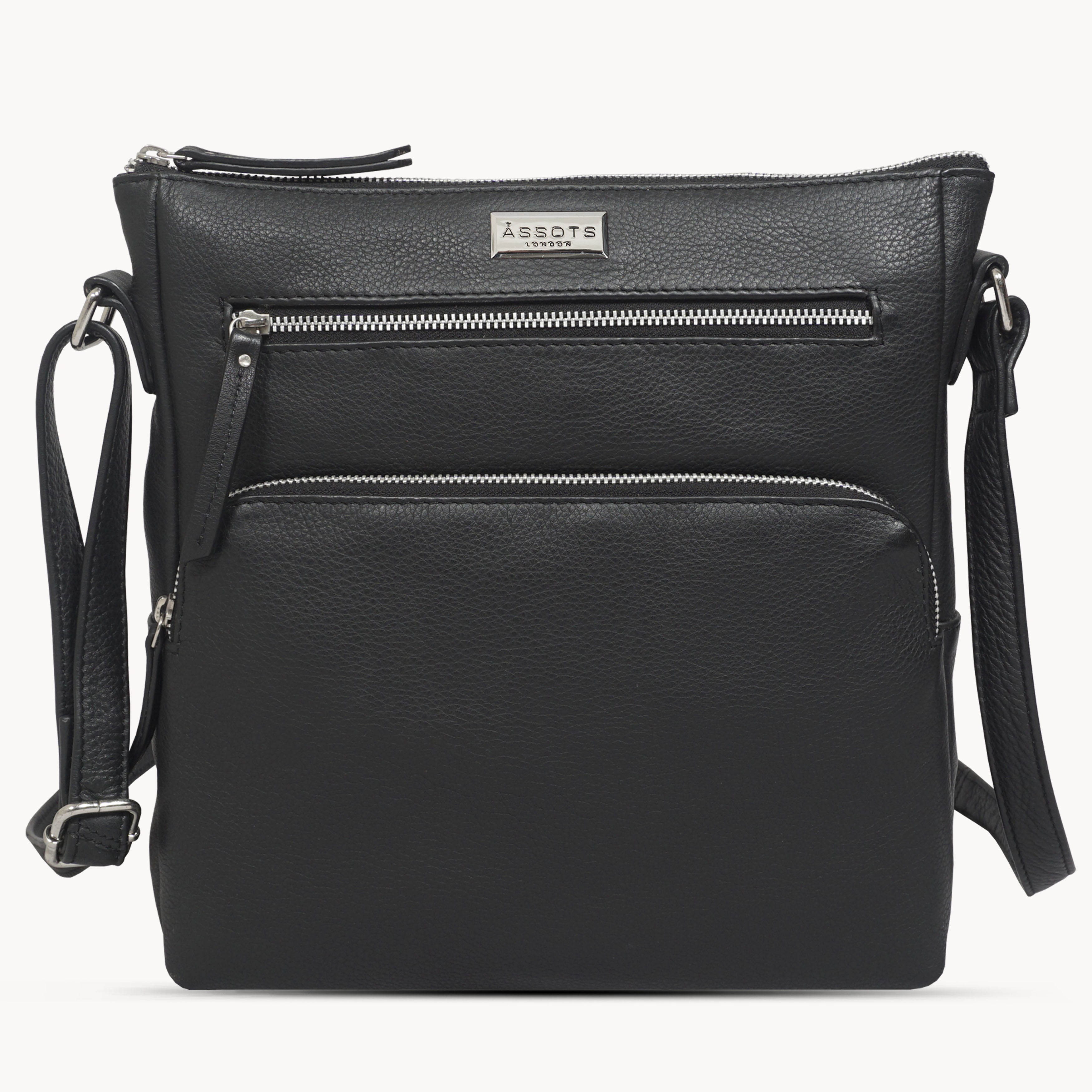 'AGATHA' Black Real Soft Pebble Grain Leather Crossbody Bag