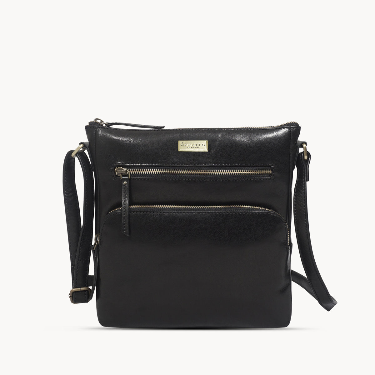 'AGATHA' Black Vintage Polished VT Real Leather Crossbody Bag