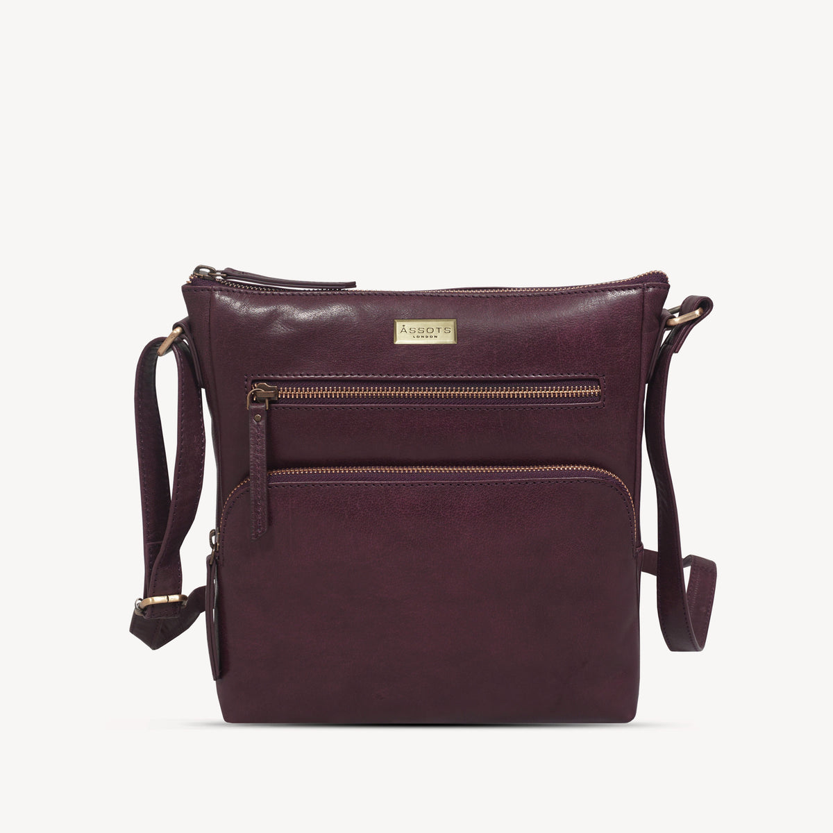 'AGATHA' Plum Vintage Polished VT Real Leather Crossbody Bag