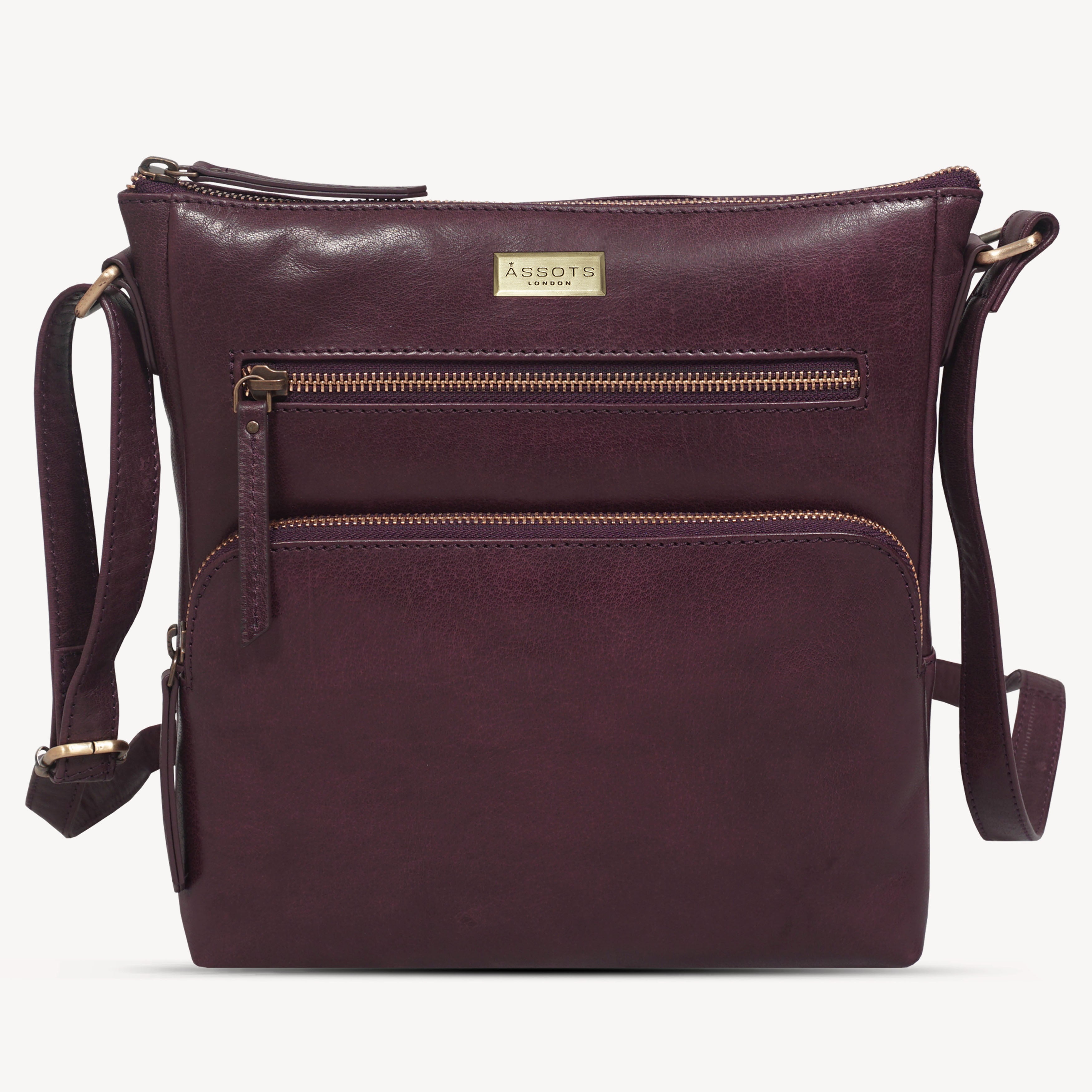 'AGATHA' Plum Vintage Polished VT Real Leather Crossbody Bag