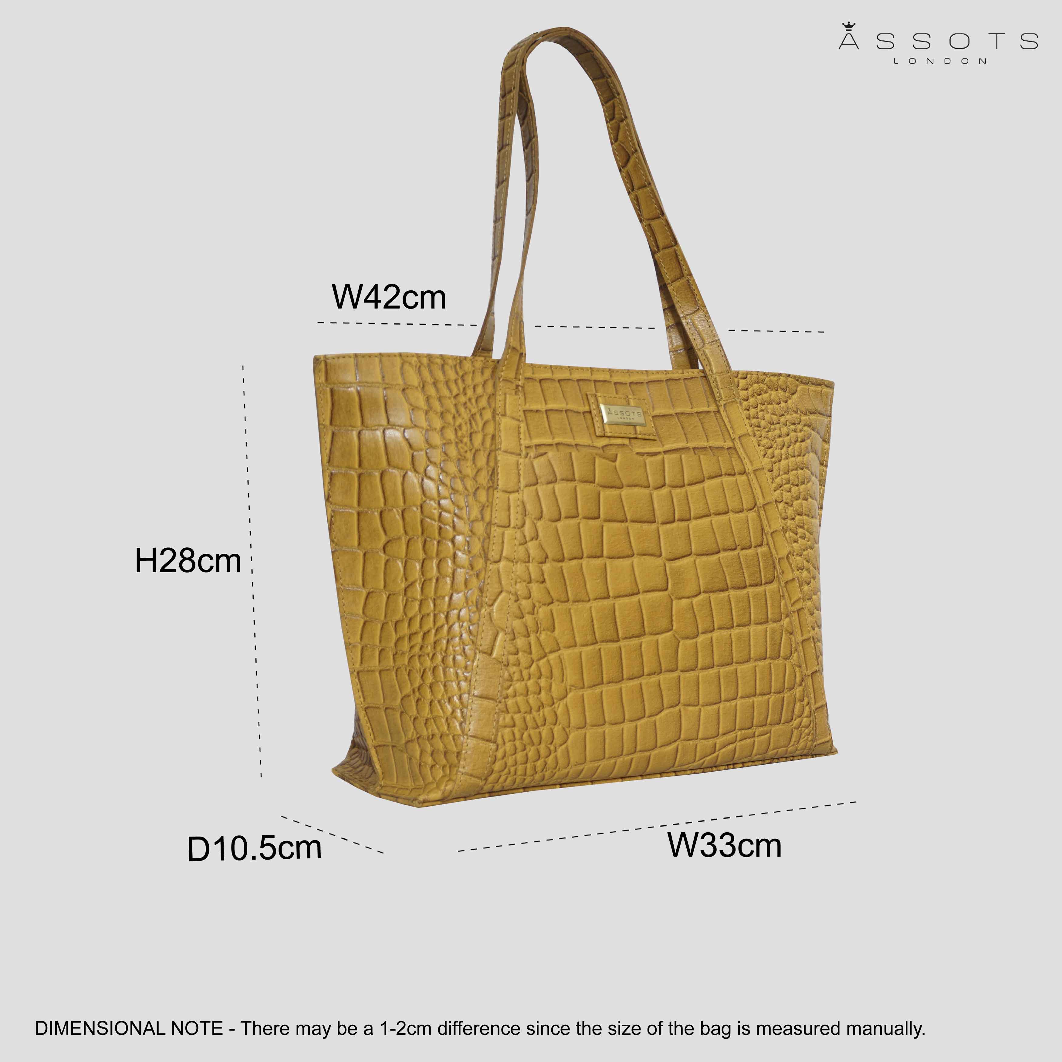 'AGNES' Ochre Mustard Croc Real Leather Designer Tote Bag